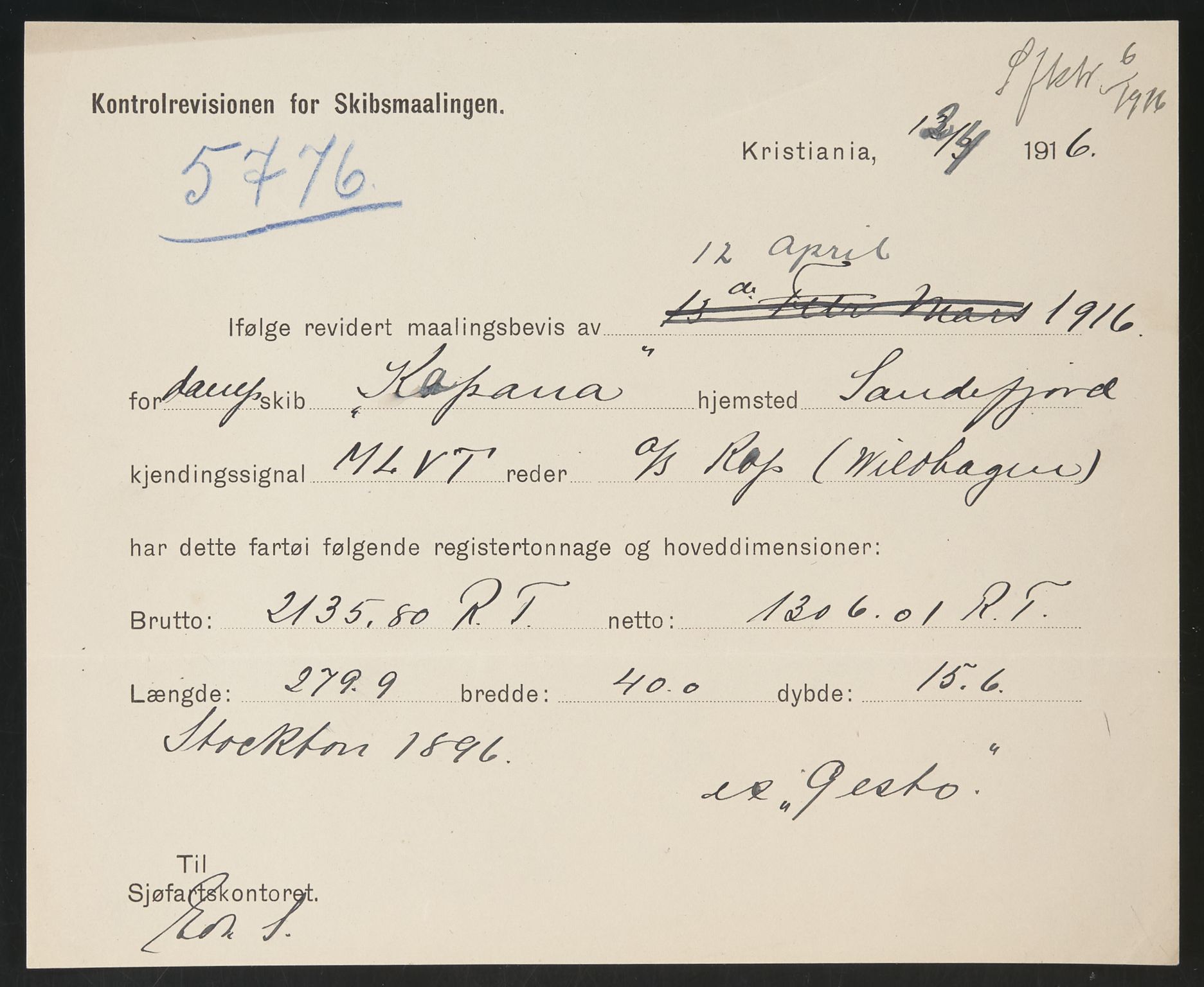 Sjøfartsdirektoratet med forløpere, skipsmapper slettede skip, RA/S-4998/F/Fa/L0586: --, 1894-1935, p. 278