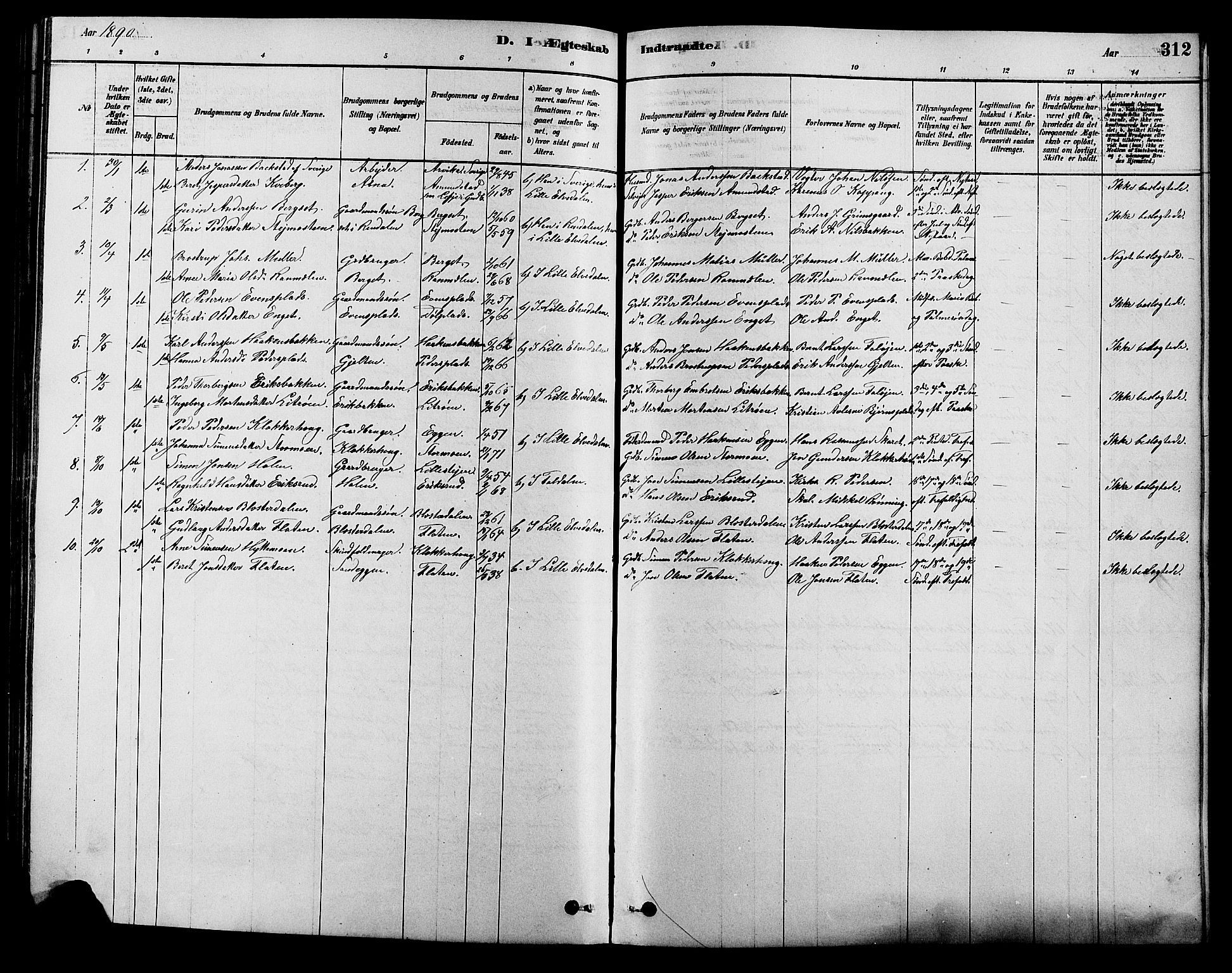 Alvdal prestekontor, AV/SAH-PREST-060/H/Ha/Hab/L0003: Parish register (copy) no. 3, 1878-1907, p. 312