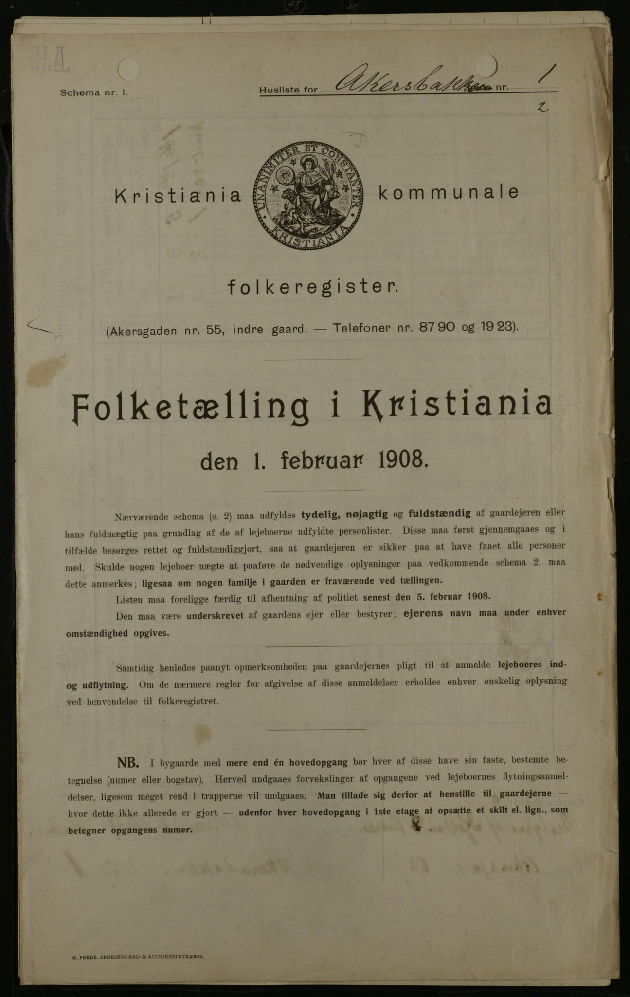 OBA, Municipal Census 1908 for Kristiania, 1908, p. 23