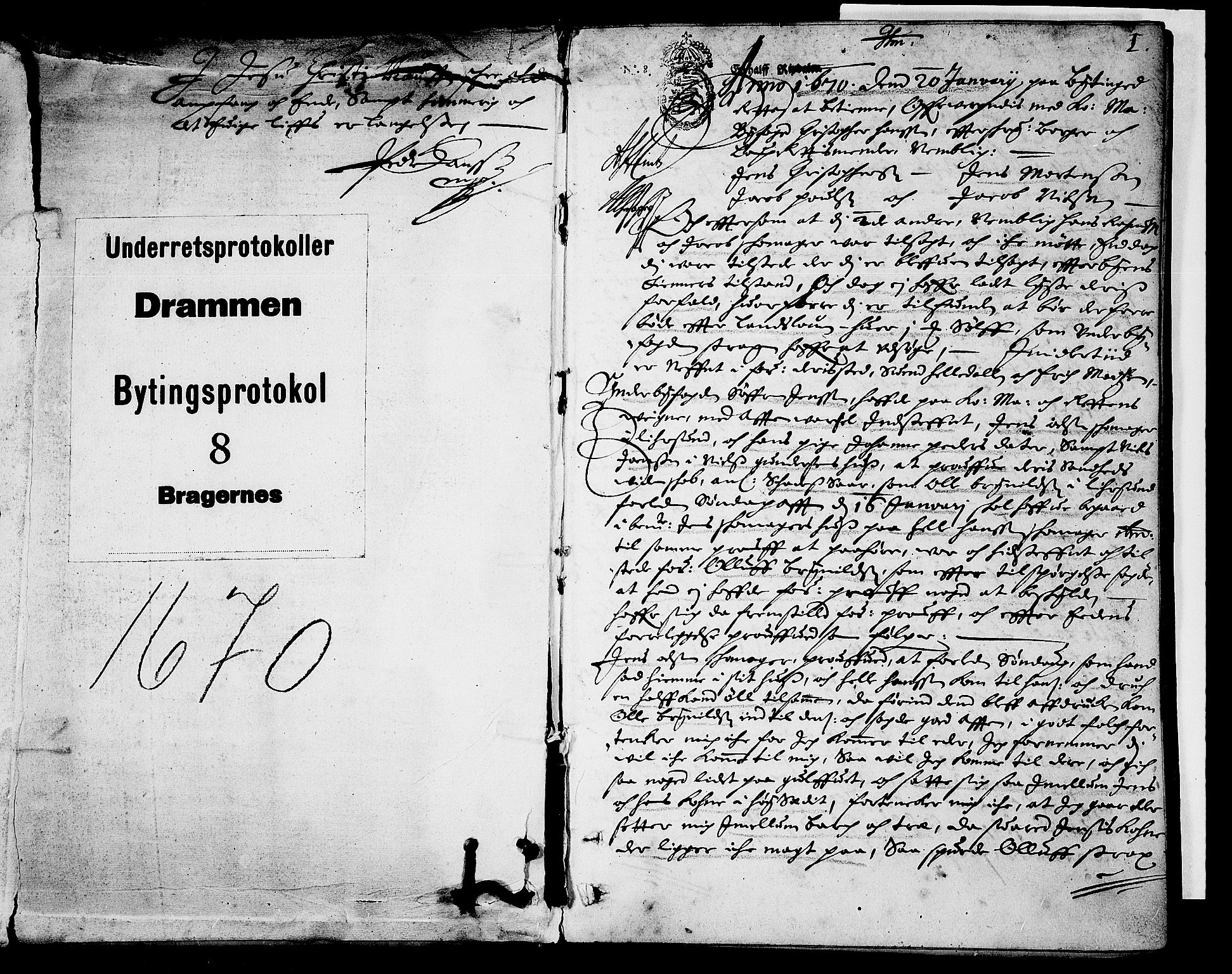 Drammen byfogd, SAKO/A-222/F/Fa/L0008: Tingbok. Bragernes og Strømsø., 1670, p. 0b-1a
