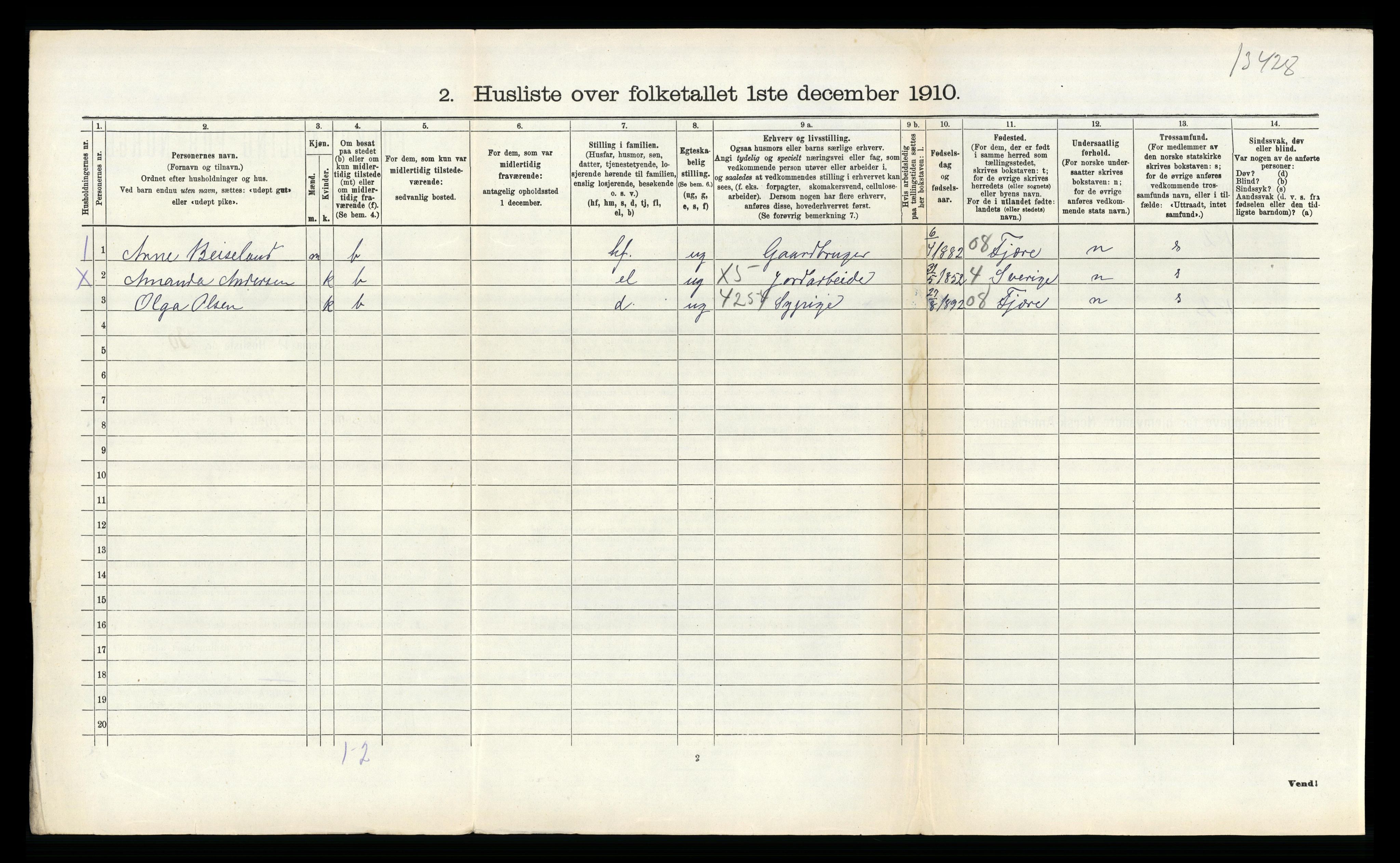 RA, 1910 census for Hisøy, 1910, p. 292