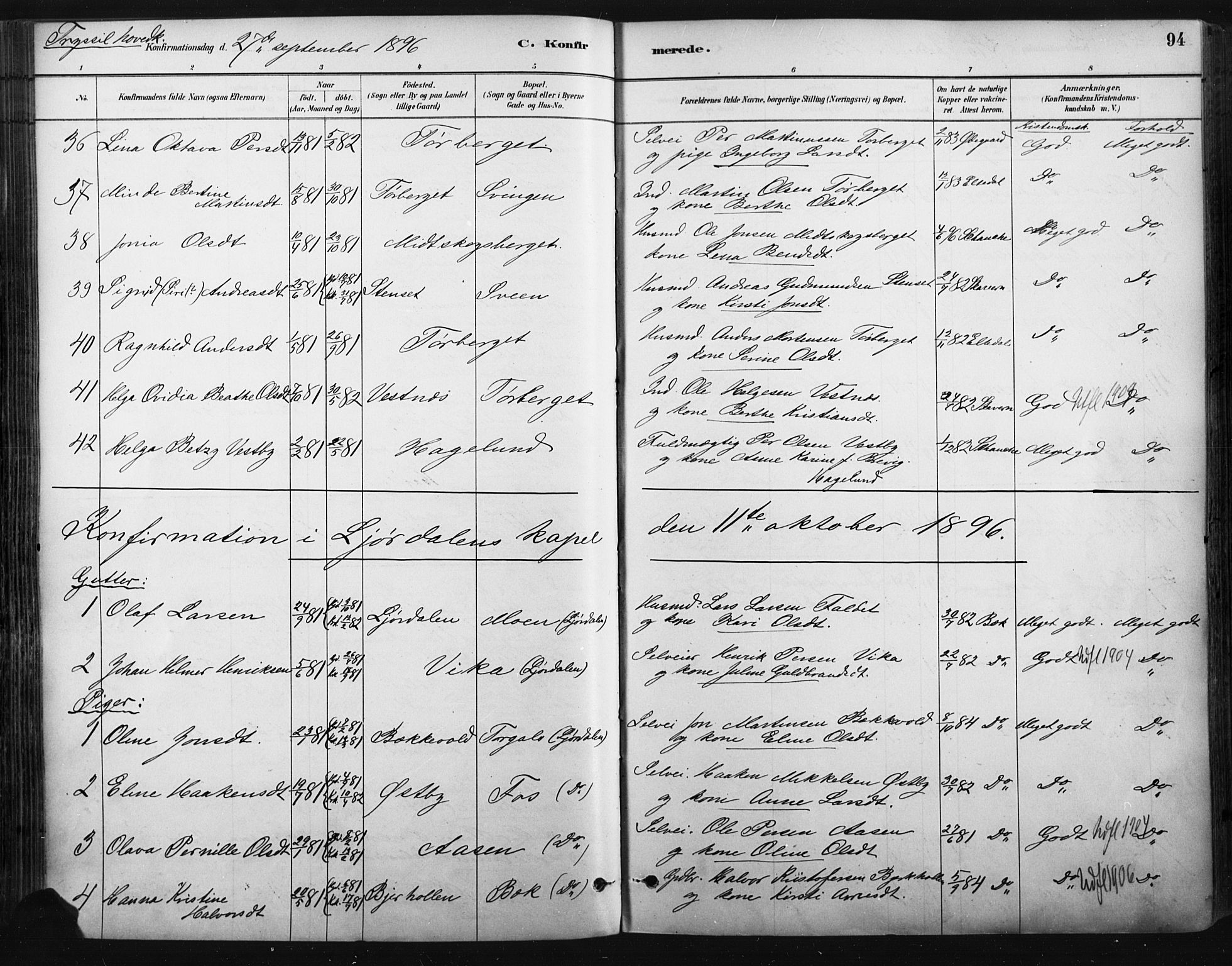Trysil prestekontor, SAH/PREST-046/H/Ha/Haa/L0009: Parish register (official) no. 9, 1881-1897, p. 94