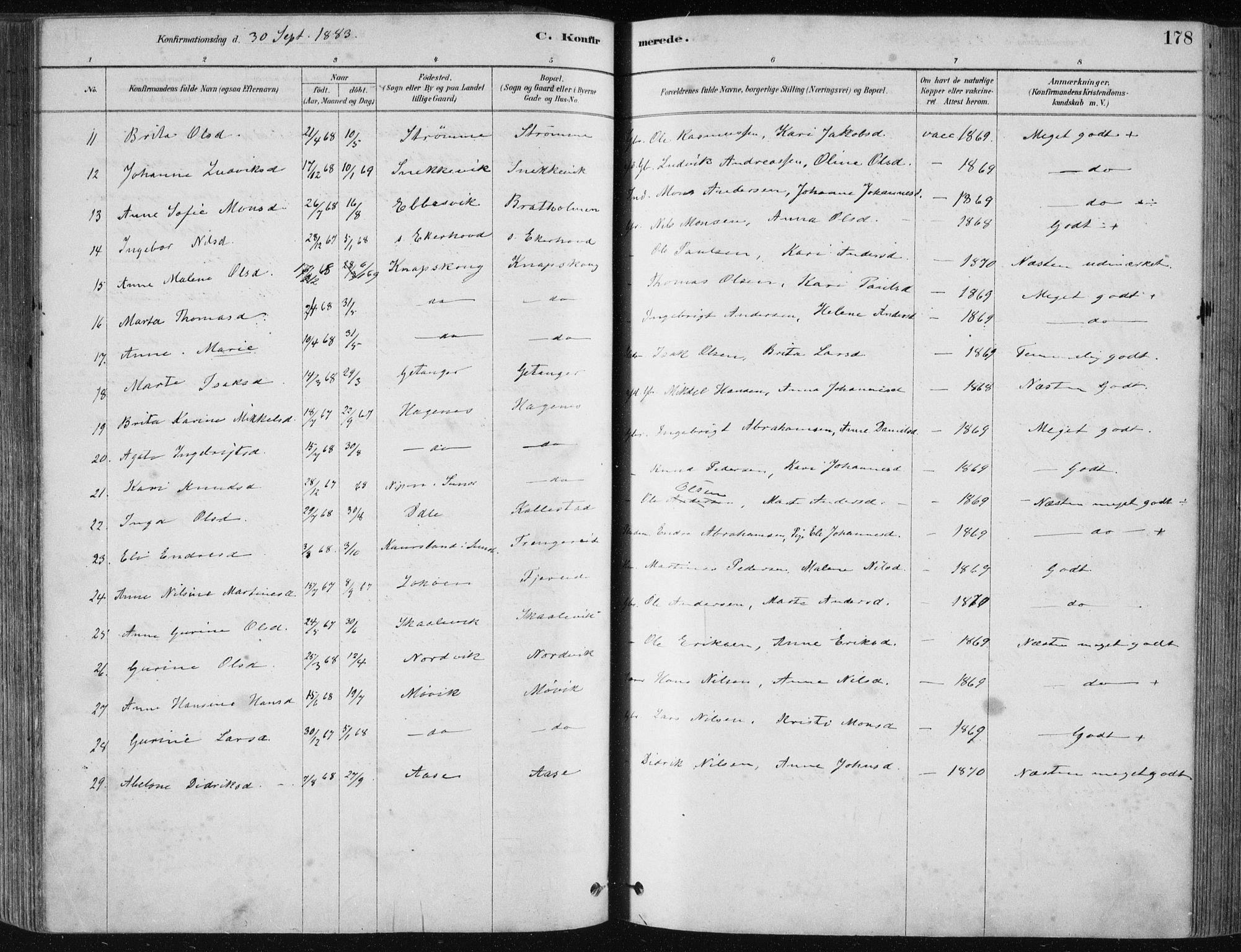 Fjell sokneprestembete, SAB/A-75301/H/Haa: Parish register (official) no. A  8, 1878-1898, p. 178