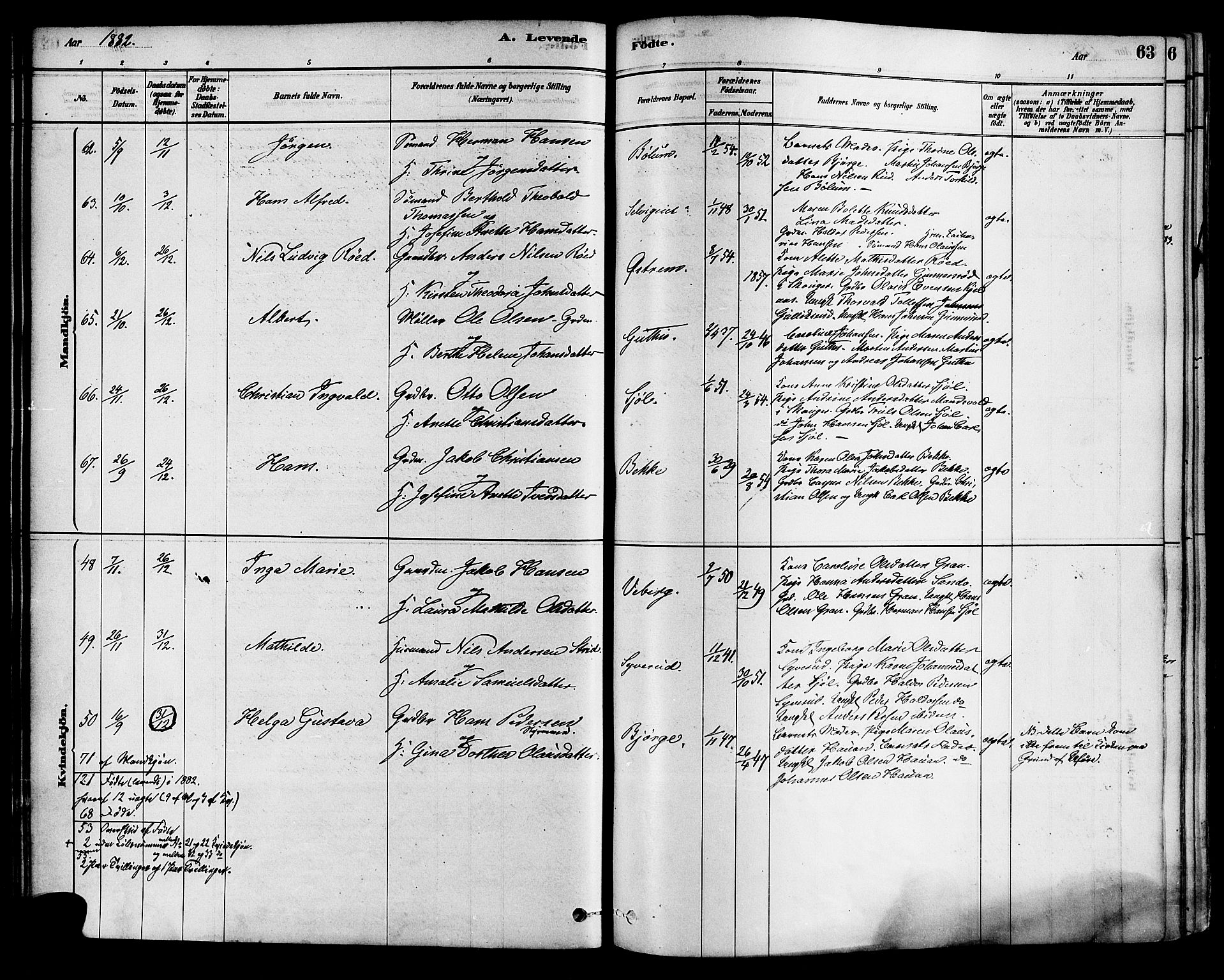 Sande Kirkebøker, AV/SAKO-A-53/F/Fa/L0006: Parish register (official) no. 6, 1878-1888, p. 63