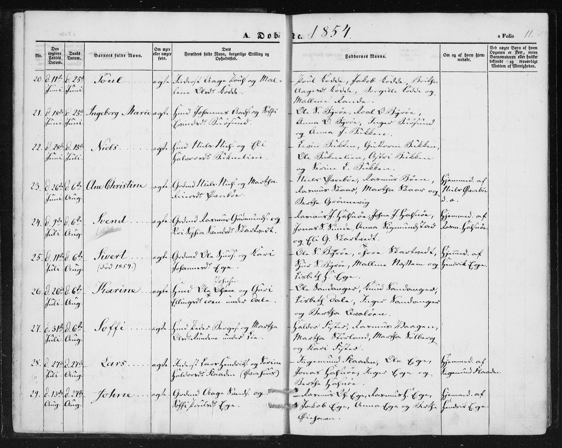 Hjelmeland sokneprestkontor, AV/SAST-A-101843/01/IV/L0010: Parish register (official) no. A 10, 1851-1871, p. 11