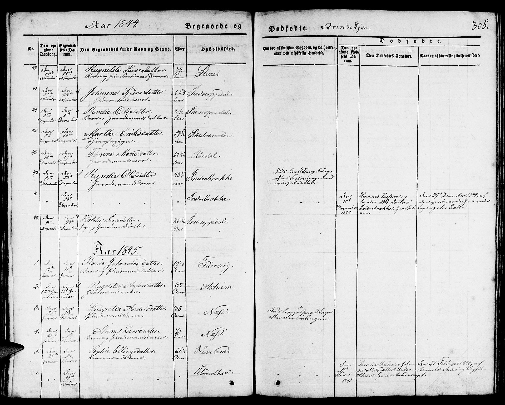 Gulen sokneprestembete, AV/SAB-A-80201/H/Haa/Haaa/L0020: Parish register (official) no. A 20, 1837-1847, p. 305