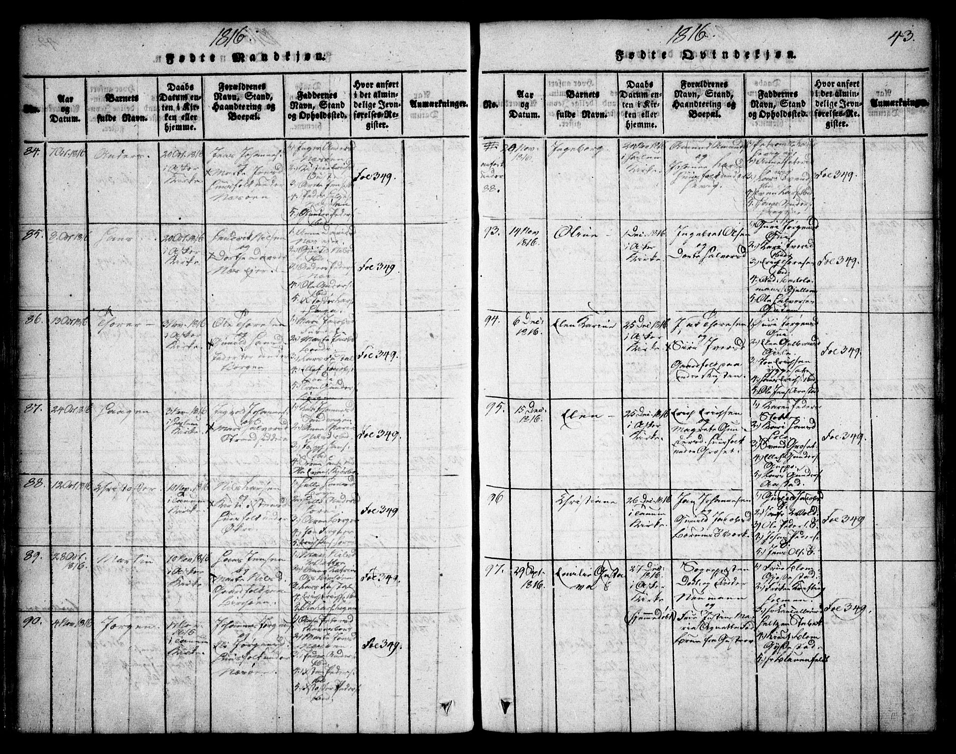 Asker prestekontor Kirkebøker, AV/SAO-A-10256a/F/Fa/L0006: Parish register (official) no. I 6, 1814-1824, p. 43