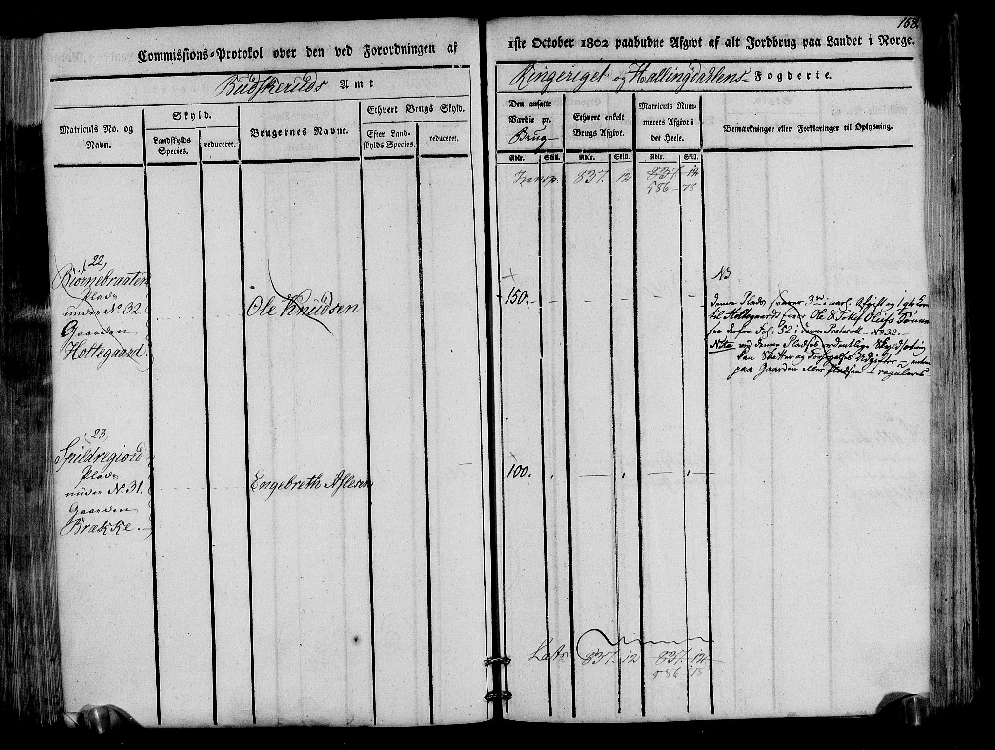 Rentekammeret inntil 1814, Realistisk ordnet avdeling, AV/RA-EA-4070/N/Ne/Nea/L0047: Ringerike og Hallingdal fogderi. Kommisjonsprotokoll for Nes prestegjeld, 1803, p. 161