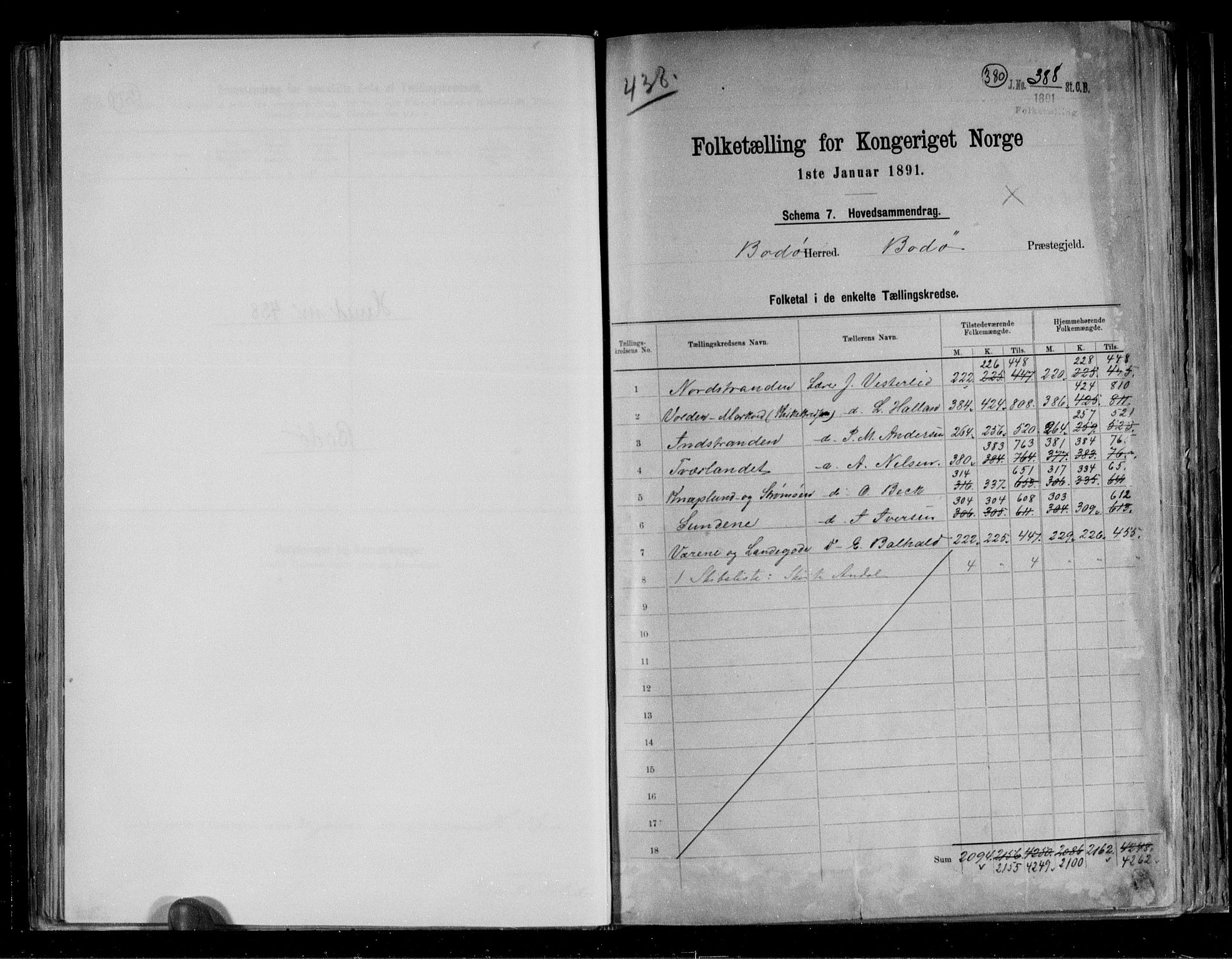 RA, 1891 census for 1843 Bodø, 1891, p. 2