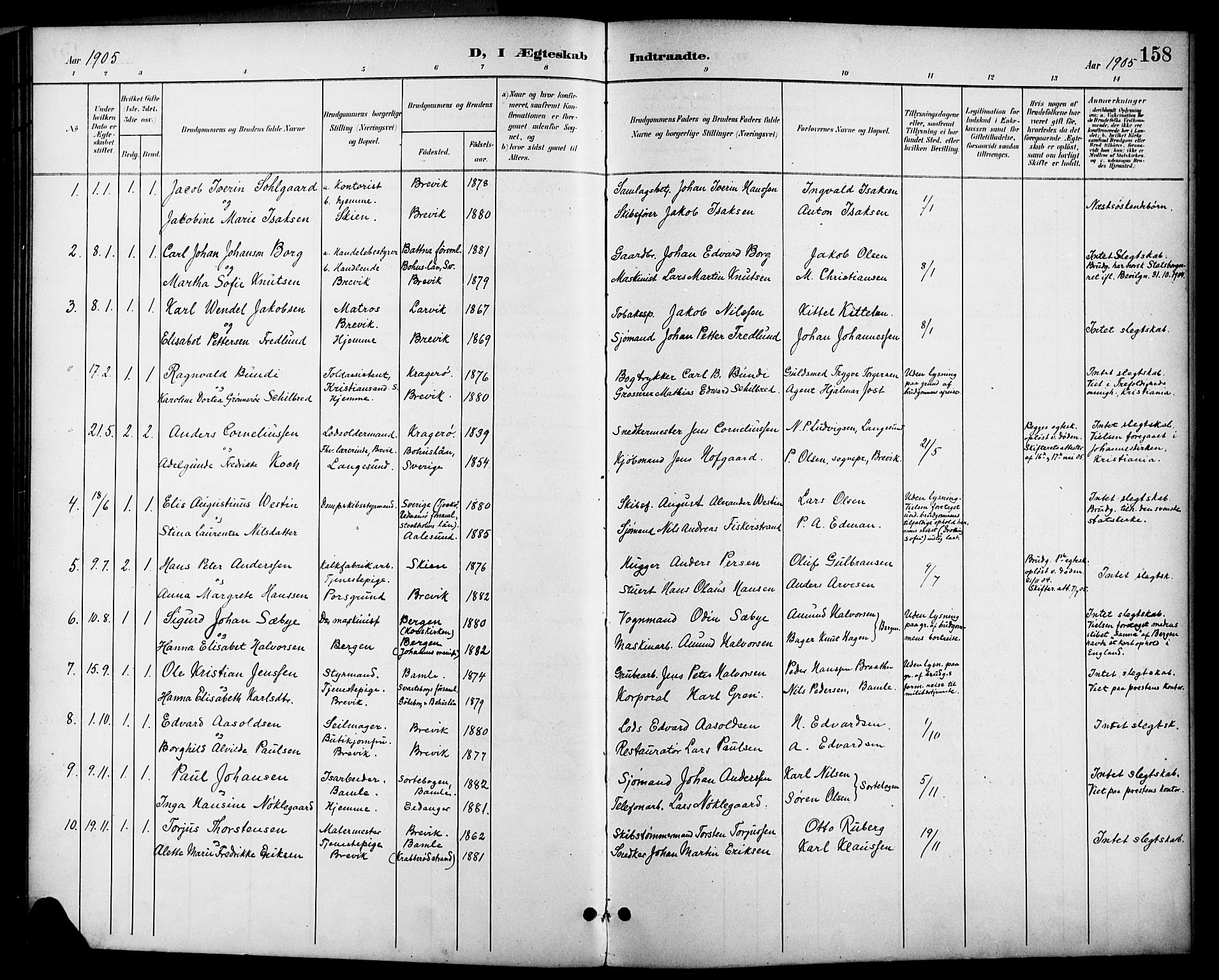 Brevik kirkebøker, SAKO/A-255/G/Ga/L0005: Parish register (copy) no. 5, 1901-1924, p. 158