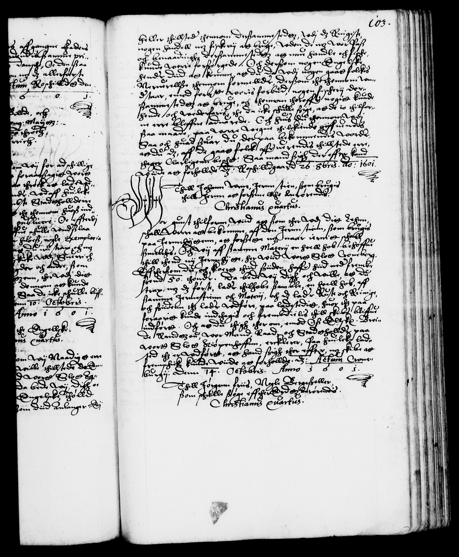 Danske Kanselli 1572-1799, RA/EA-3023/F/Fc/Fca/Fcab/L0003: Norske tegnelser (mikrofilm), 1596-1616, p. 103a