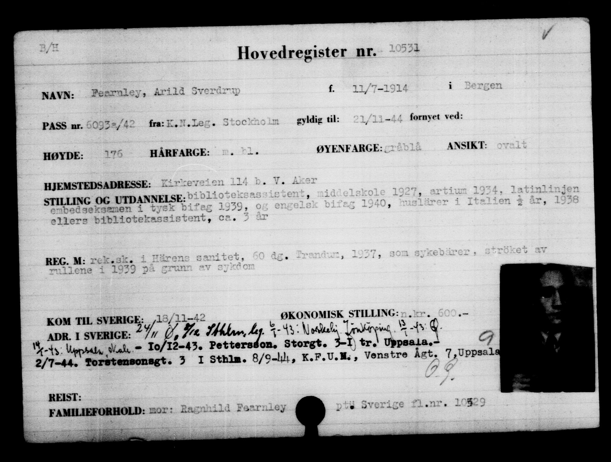 Utenriksstasjonene, Legasjonen i Stockholm, Flyktningkontoret, AV/RA-S-6753/V/Va/L0006: Kjesäterkartoteket, flyktninger med registreringsnr. 9400-12711, 1940-1945, p. 1305
