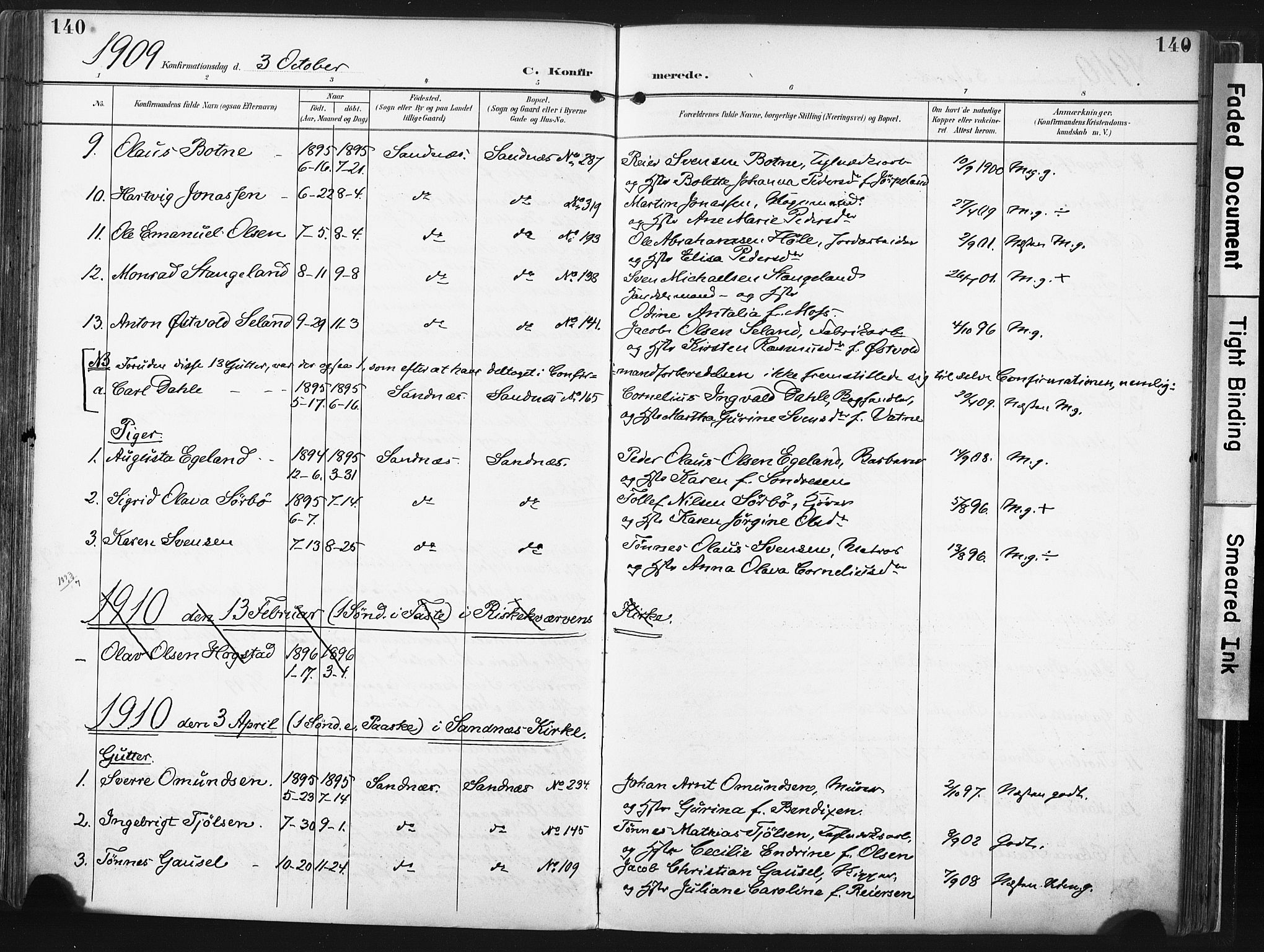 Høyland sokneprestkontor, SAST/A-101799/001/30BA/L0016: Parish register (official) no. A 16, 1899-1911, p. 140