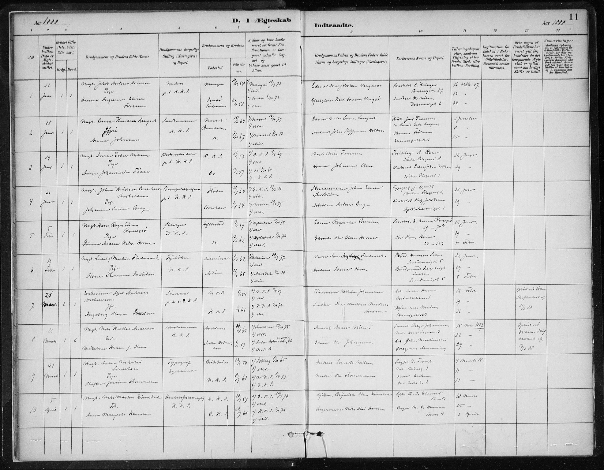 Korskirken sokneprestembete, SAB/A-76101/H/Hab: Parish register (copy) no. D 3, 1887-1906, p. 11