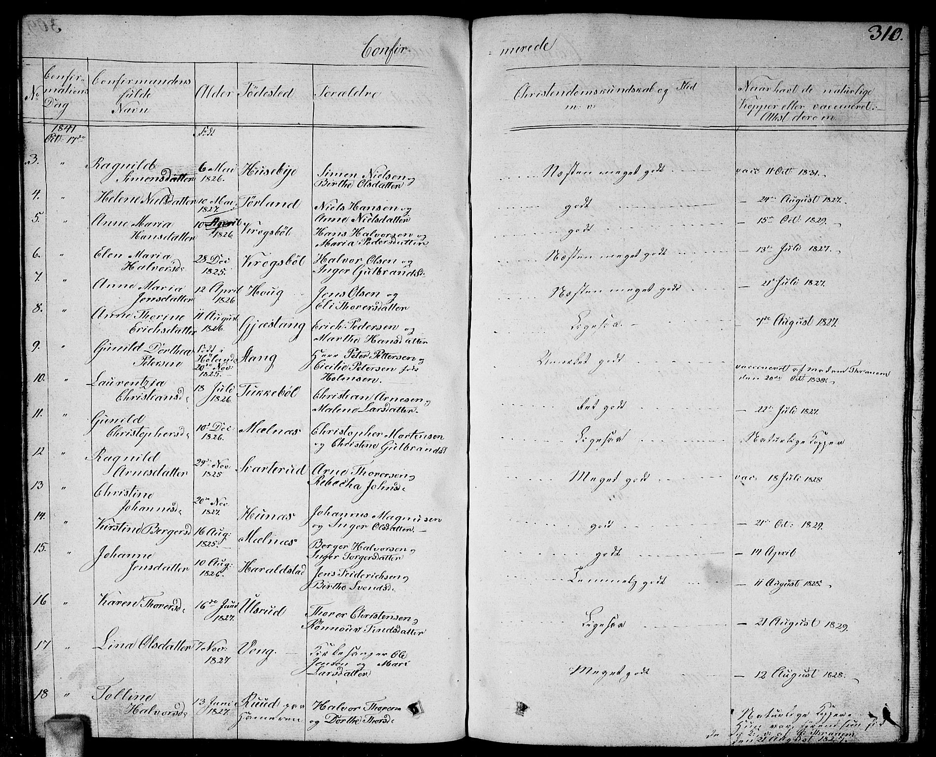 Enebakk prestekontor Kirkebøker, AV/SAO-A-10171c/G/Ga/L0003: Parish register (copy) no. I 3, 1833-1849, p. 310