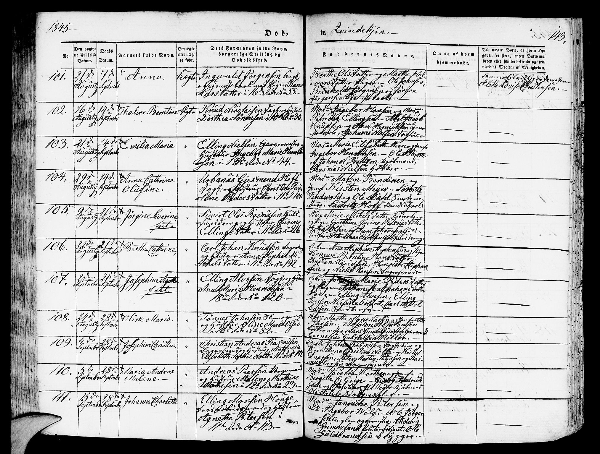 Domkirken sokneprestembete, SAB/A-74801/H/Hab/L0009: Parish register (copy) no. B 2, 1842-1849, p. 143