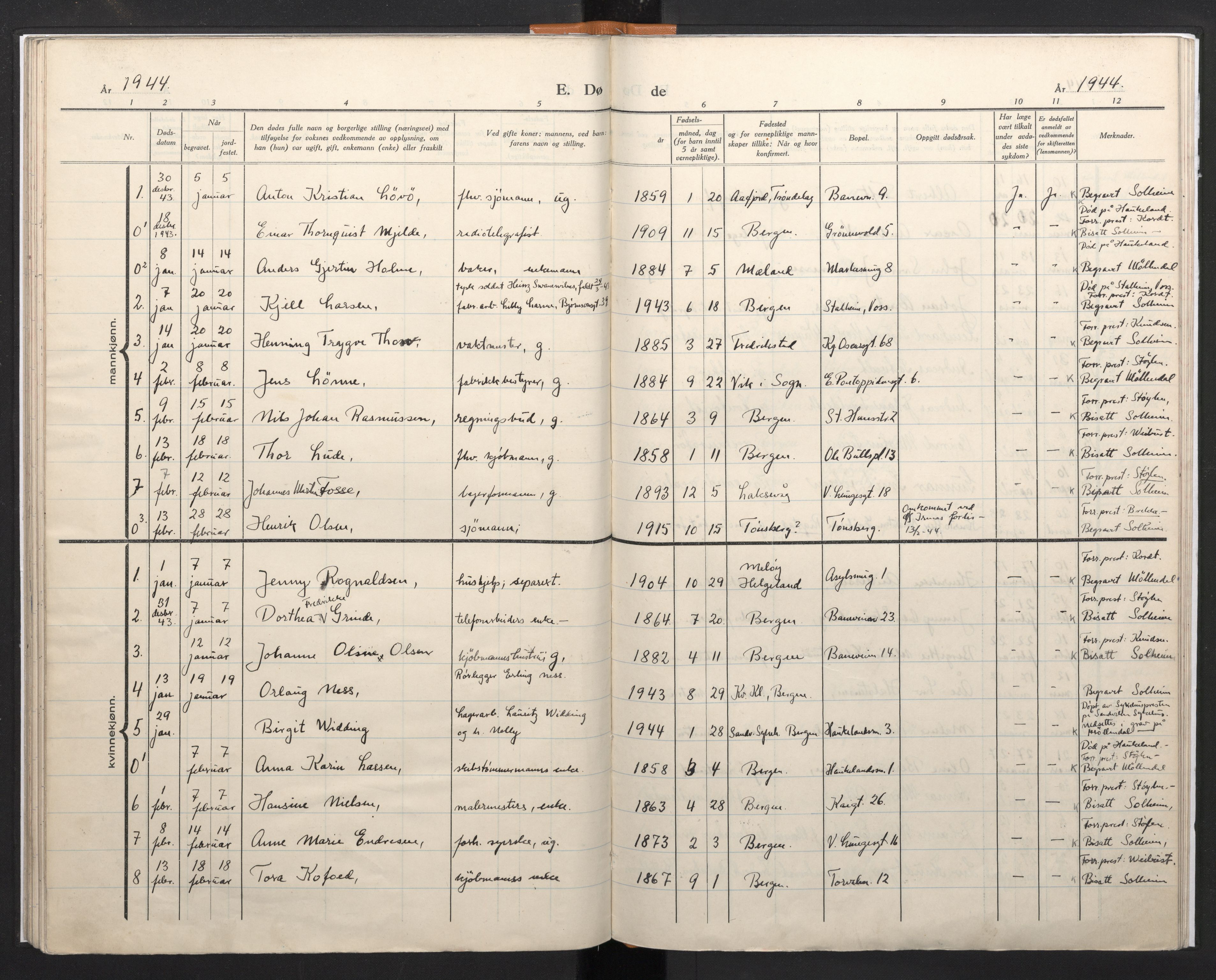 Domkirken sokneprestembete, AV/SAB-A-74801/H/Haa/L0017: Parish register (official) no. A 16, 1944-1945