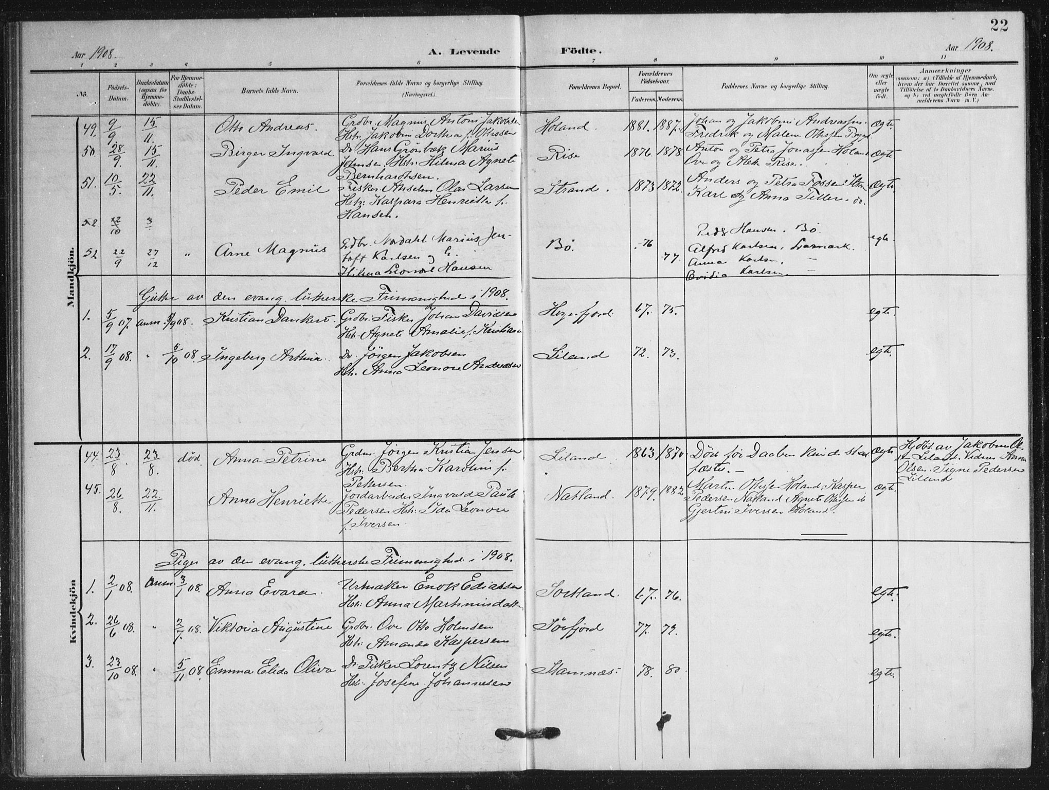 Ministerialprotokoller, klokkerbøker og fødselsregistre - Nordland, SAT/A-1459/895/L1373: Parish register (official) no. 895A08, 1905-1915, p. 22
