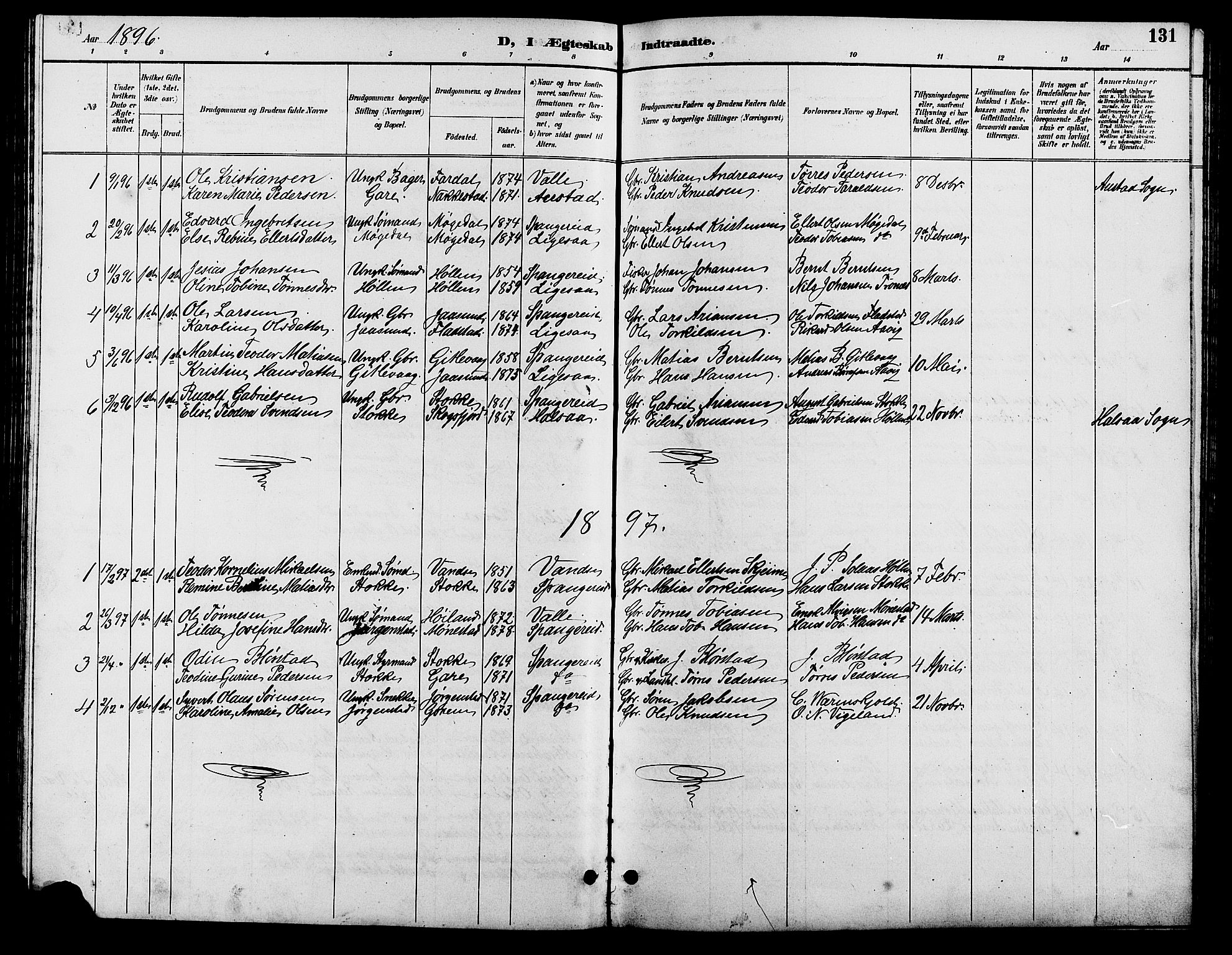 Sør-Audnedal sokneprestkontor, AV/SAK-1111-0039/F/Fb/Fba/L0004: Parish register (copy) no. B 4, 1893-1909, p. 131