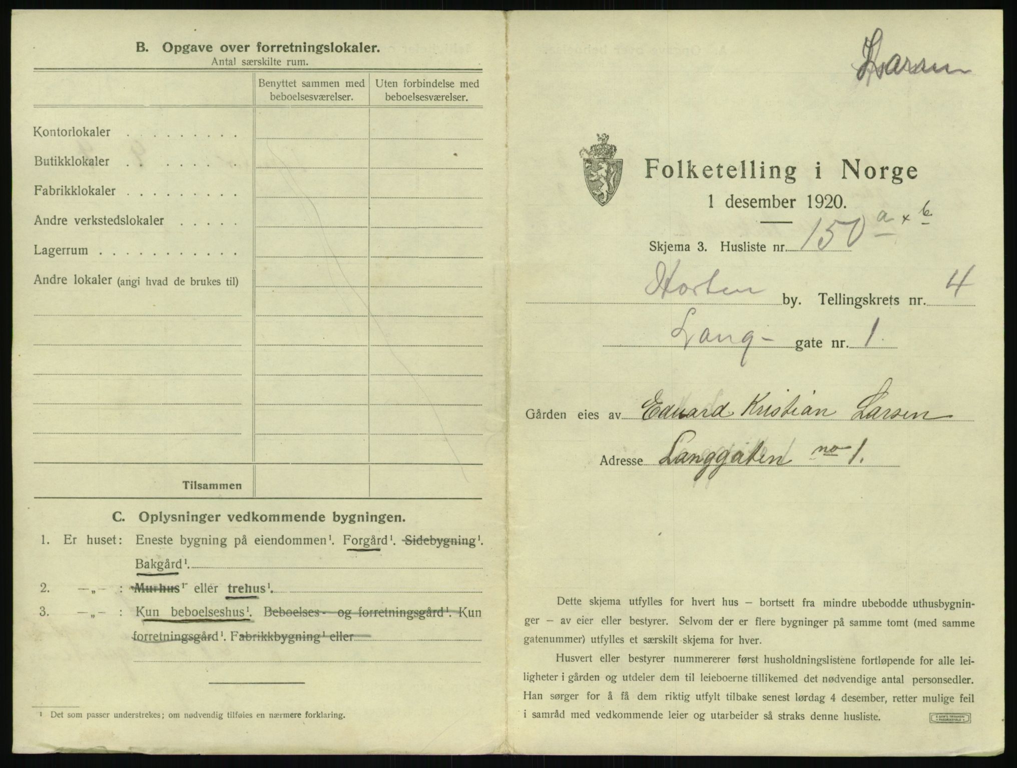 SAKO, 1920 census for Horten, 1920, p. 1519