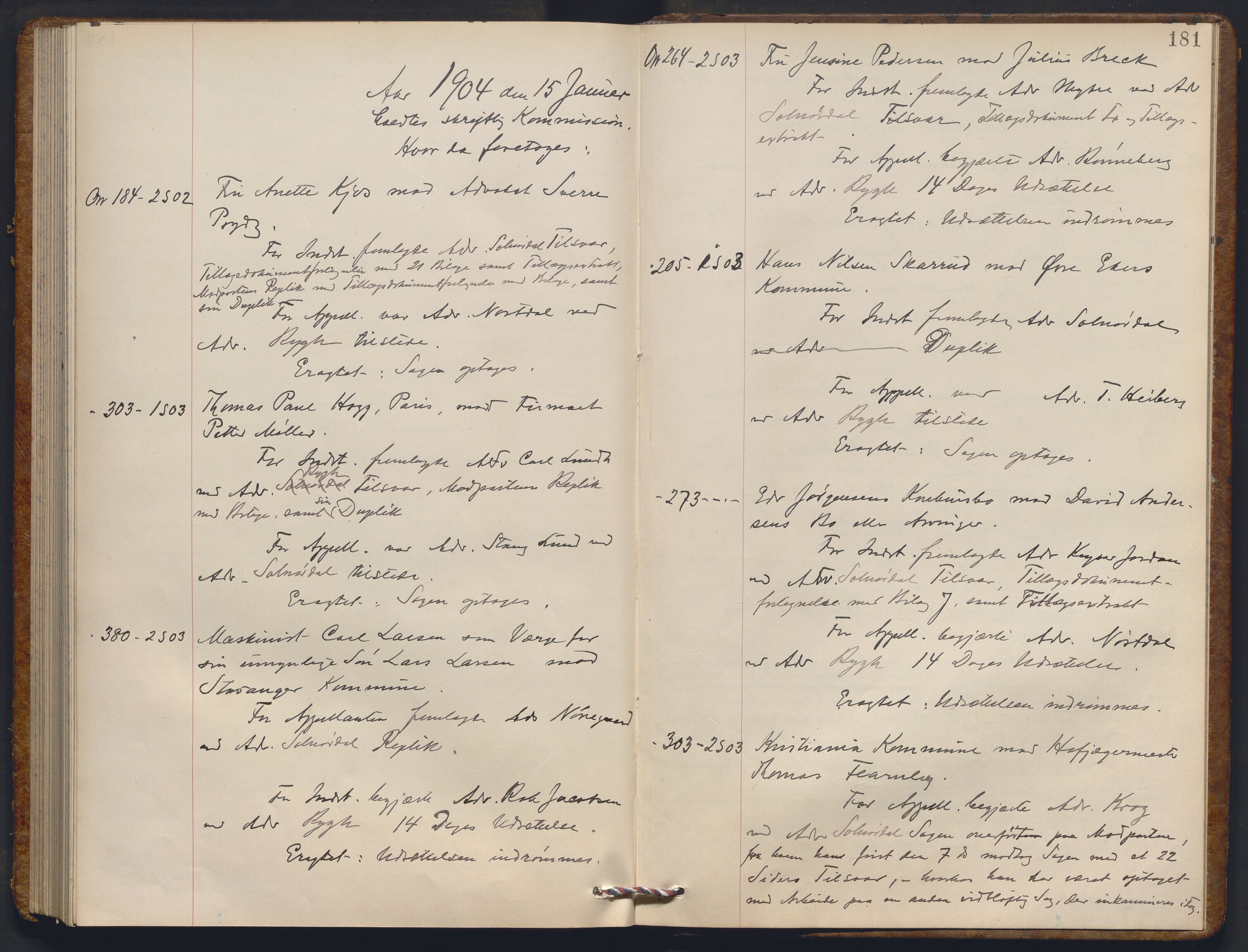 Høyesterett, AV/RA-S-1002/E/Ef/L0020: Protokoll over saker som gikk til skriftlig behandling, 1901-1904, p. 180b-181a