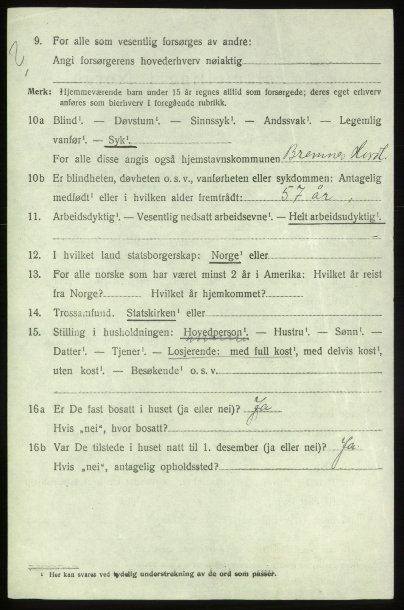 SAB, 1920 census for Bremnes, 1920, p. 1825