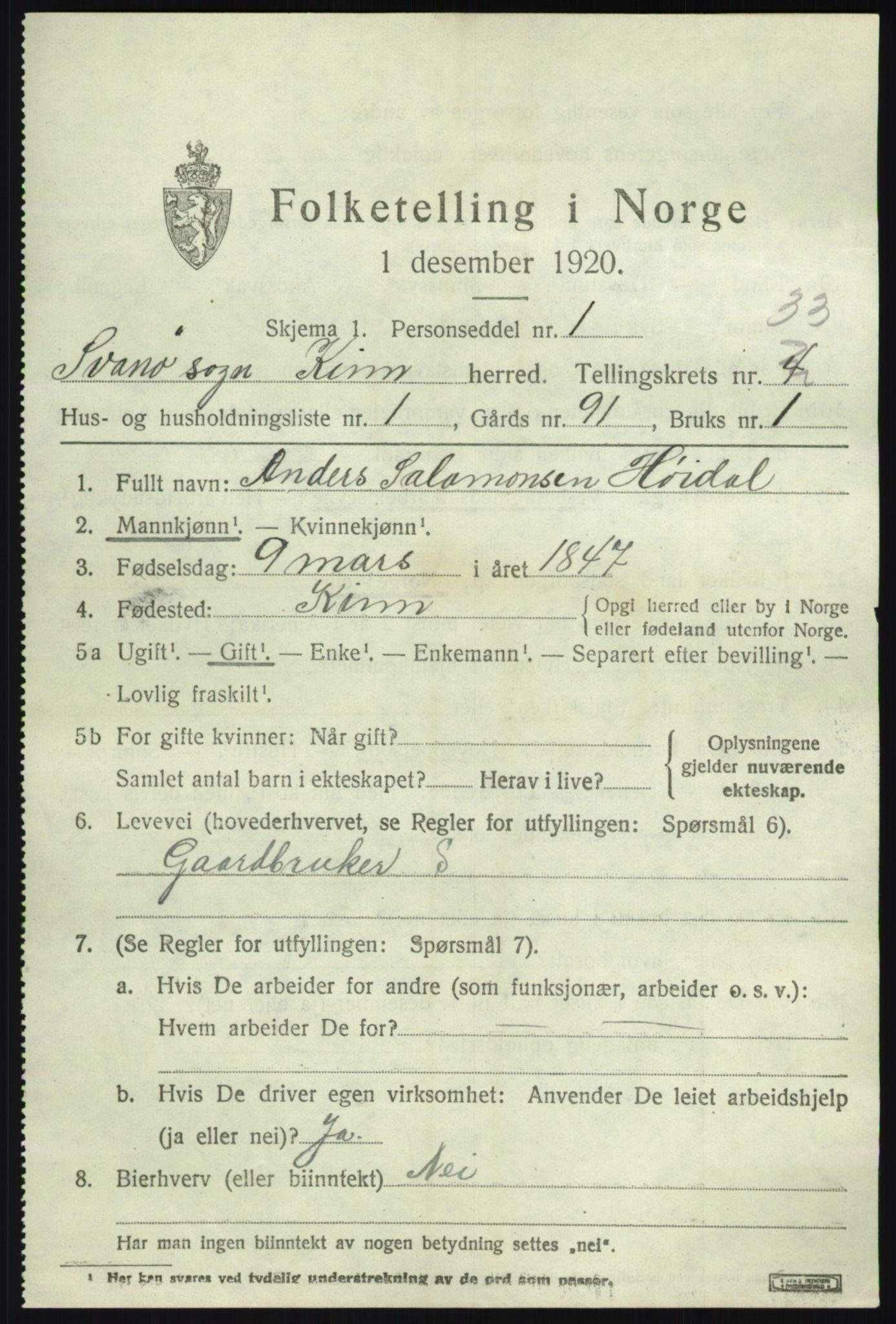 SAB, 1920 census for Kinn, 1920, p. 10893