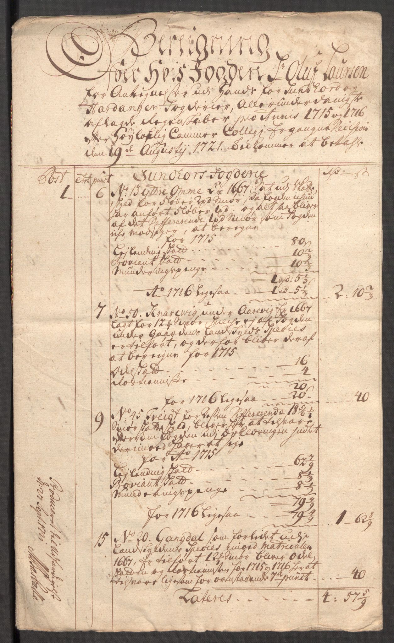 Rentekammeret inntil 1814, Reviderte regnskaper, Fogderegnskap, RA/EA-4092/R48/L3000: Fogderegnskap Sunnhordland og Hardanger, 1721, p. 425