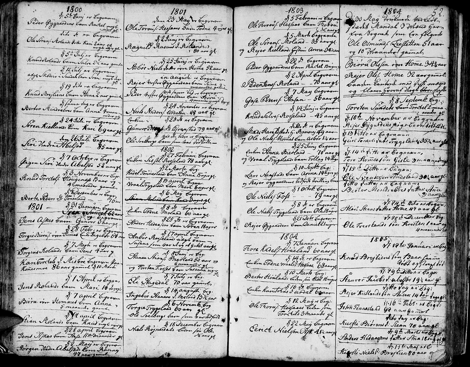 Bjelland sokneprestkontor, SAK/1111-0005/F/Fa/Faa/L0001: Parish register (official) no. A 1 /1, 1793-1815, p. 52