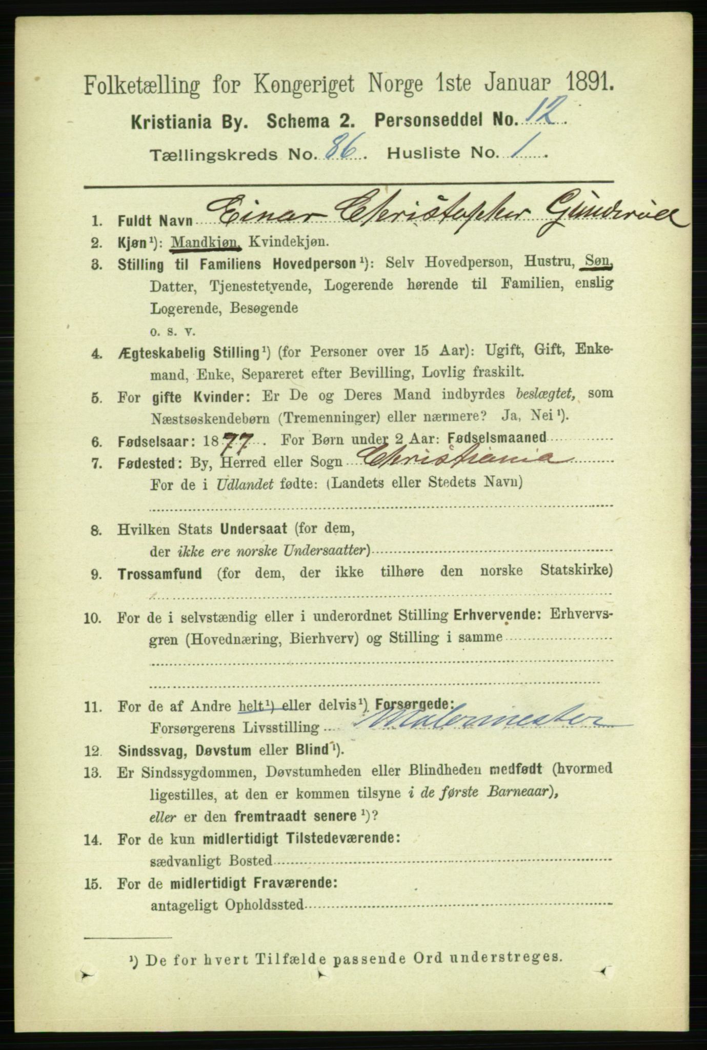 RA, 1891 census for 0301 Kristiania, 1891, p. 43027