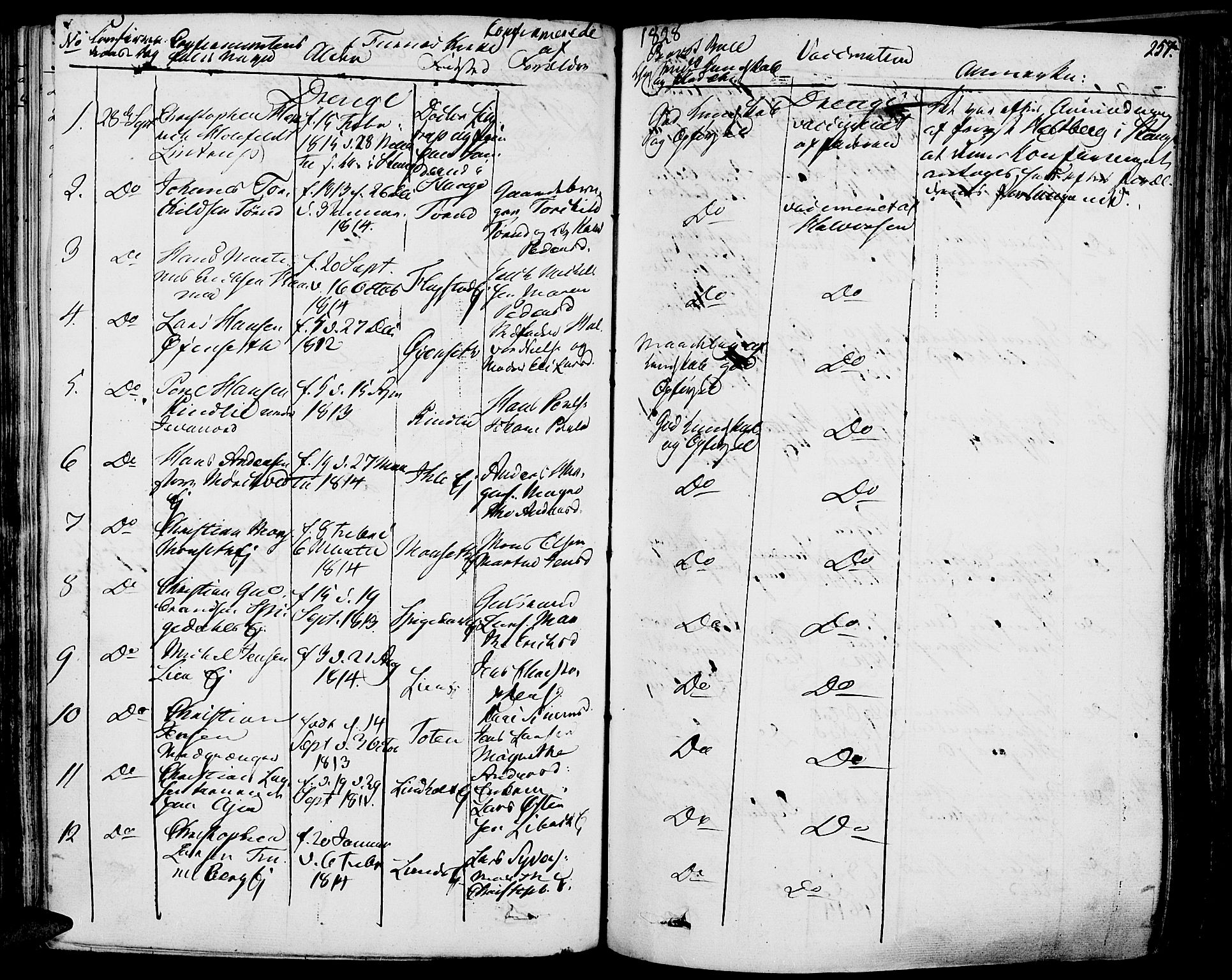 Vang prestekontor, Hedmark, SAH/PREST-008/H/Ha/Haa/L0009: Parish register (official) no. 9, 1826-1841, p. 257
