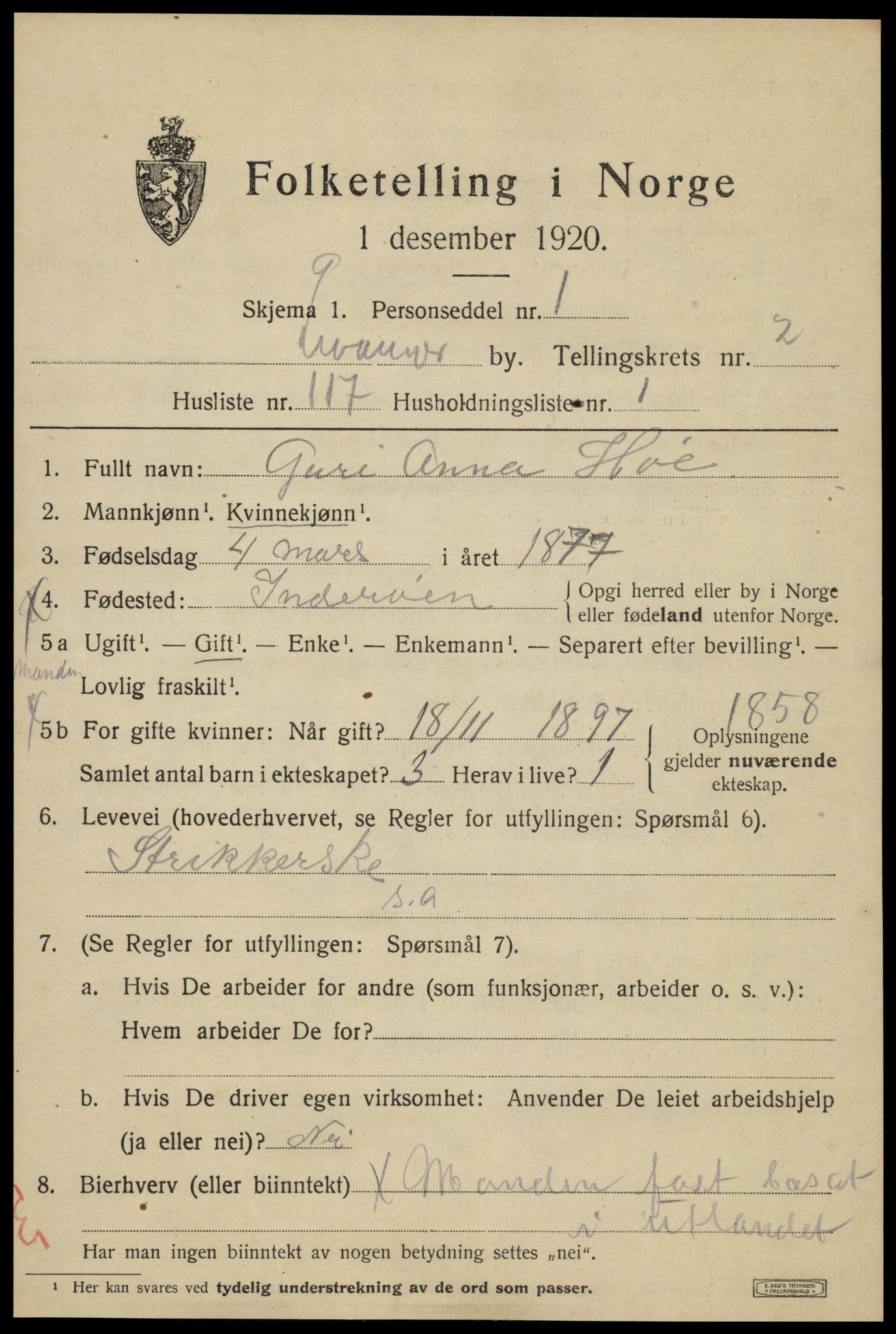 SAT, 1920 census for Levanger town, 1920, p. 4976