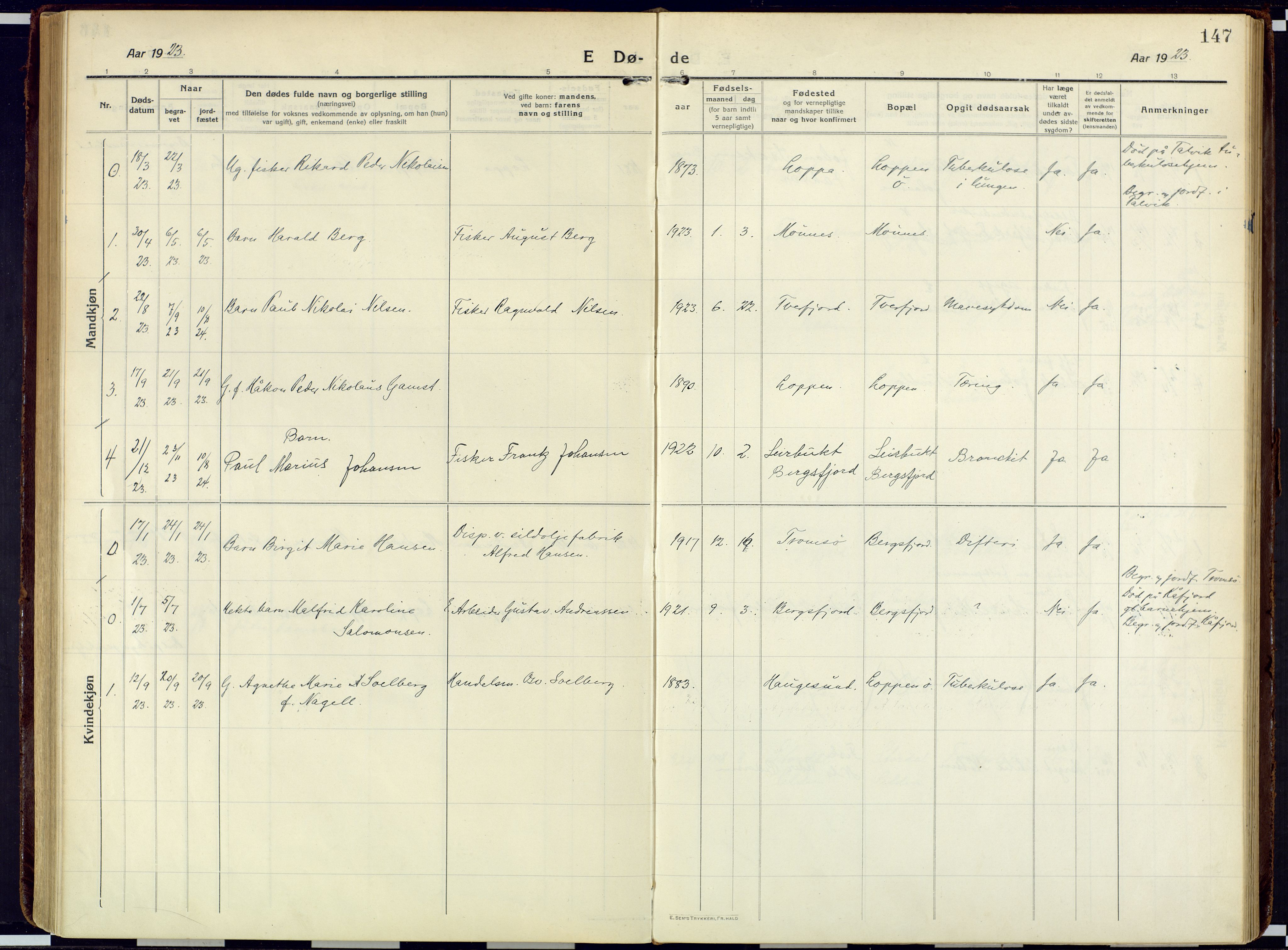 Loppa sokneprestkontor, SATØ/S-1339/H/Ha/L0013kirke: Parish register (official) no. 13, 1920-1932, p. 147