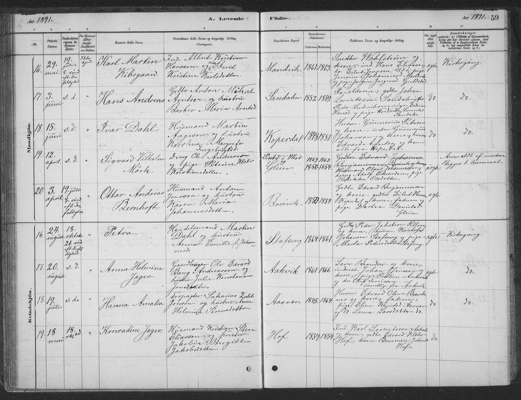 Ministerialprotokoller, klokkerbøker og fødselsregistre - Nordland, AV/SAT-A-1459/835/L0532: Parish register (copy) no. 835C04, 1880-1905, p. 59