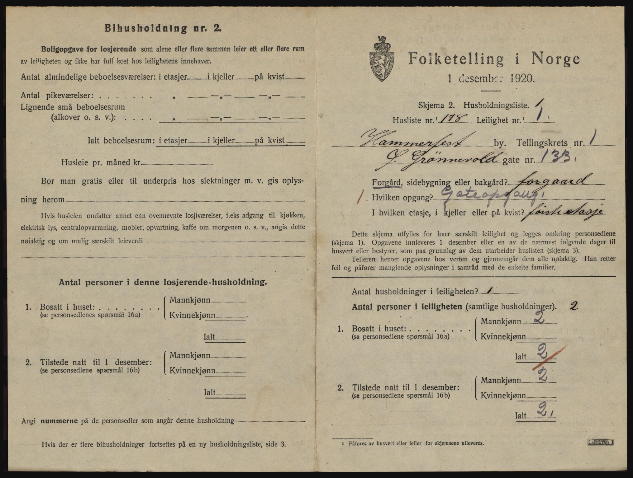 SATØ, 1920 census for Hammerfest, 1920, p. 1532