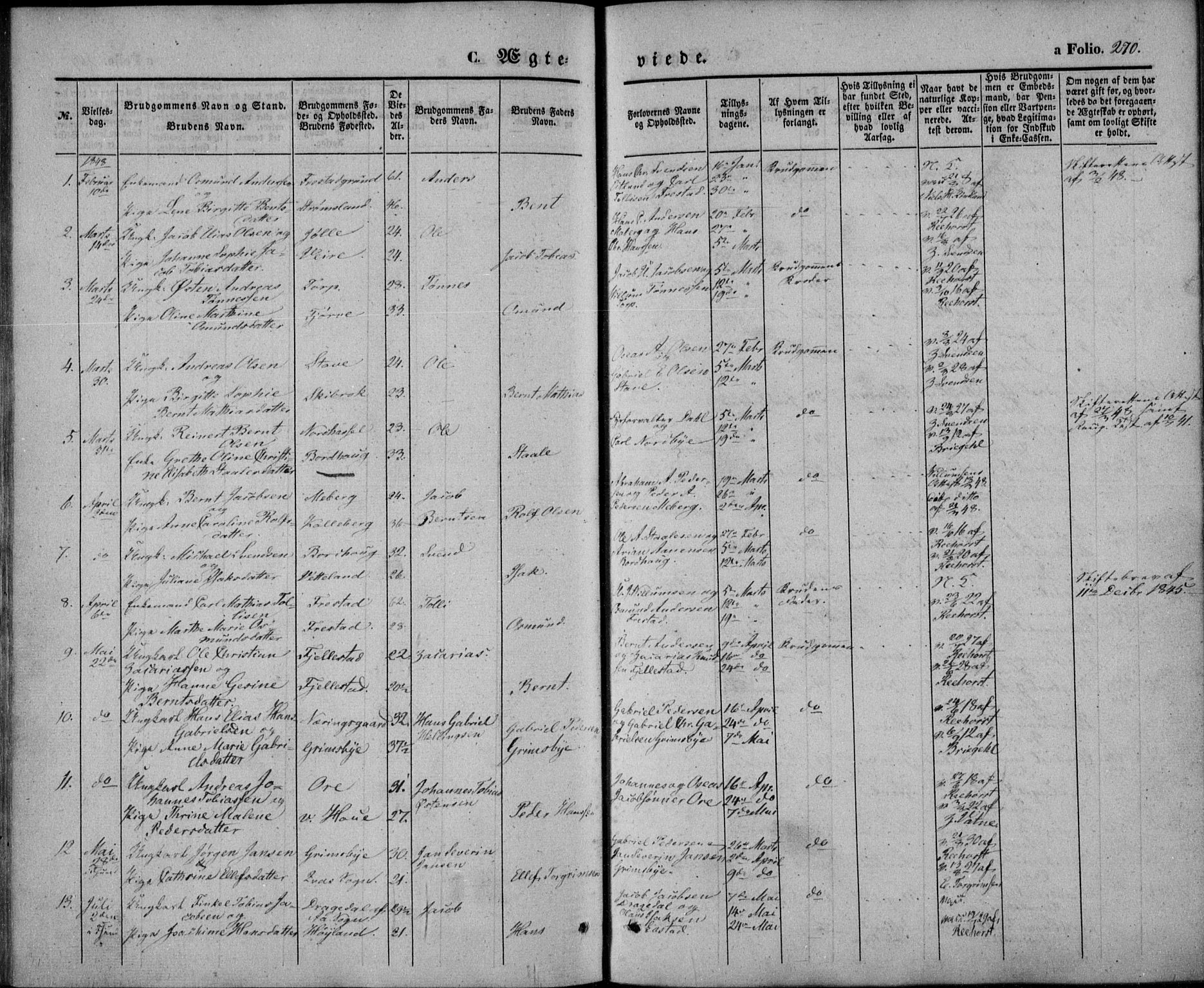 Lista sokneprestkontor, SAK/1111-0027/F/Fb/L0002: Parish register (copy) no. B 2, 1847-1862, p. 270