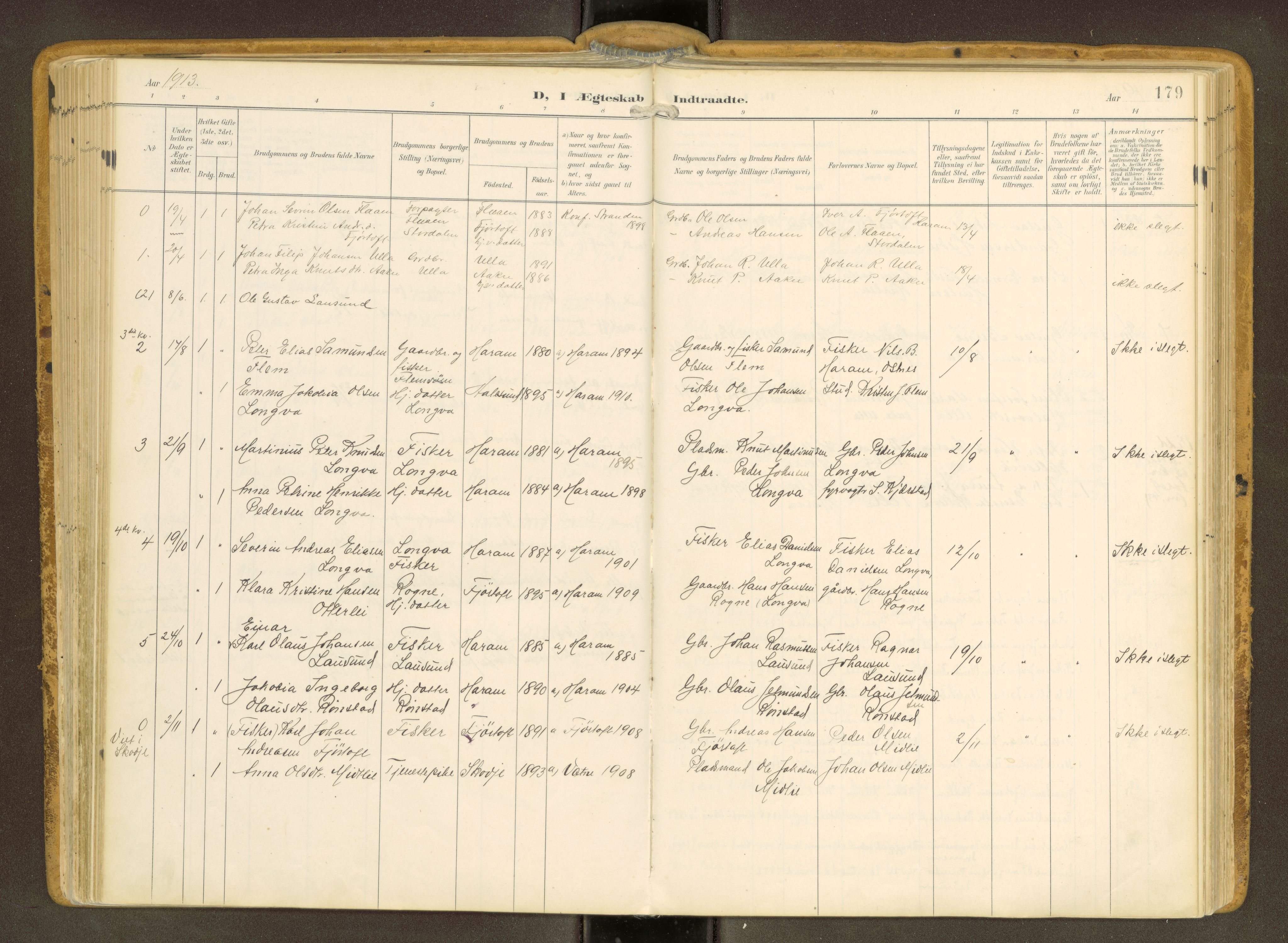 Ministerialprotokoller, klokkerbøker og fødselsregistre - Møre og Romsdal, SAT/A-1454/536/L0517: Parish register (official) no. 536A--, 1897-1917, p. 179
