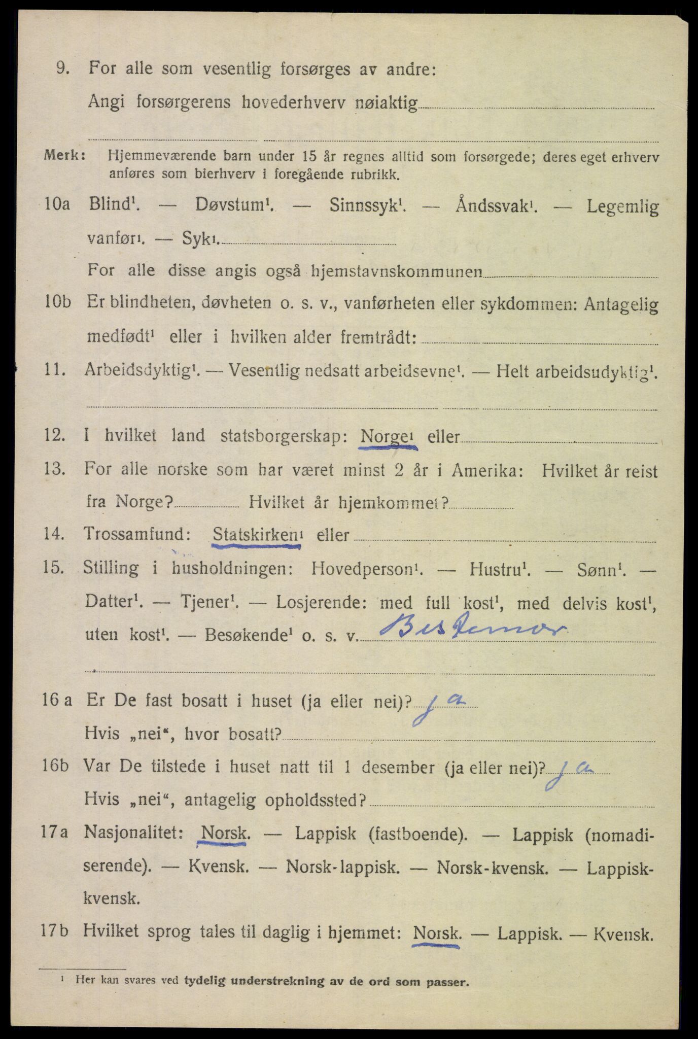 SAT, 1920 census for Evenes, 1920, p. 2951