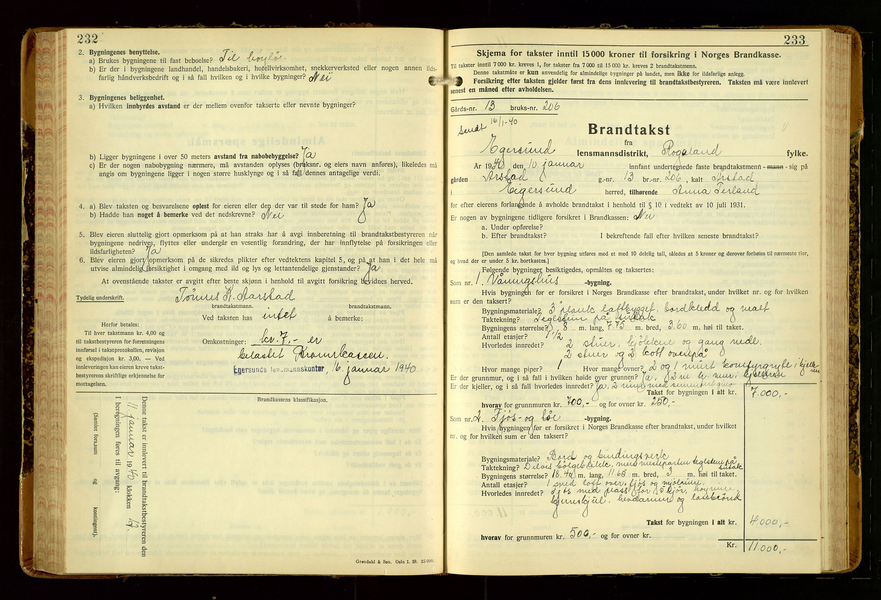 Eigersund lensmannskontor, AV/SAST-A-100171/Gob/L0007: "Brandtakstprotokoll", 1938-1955, p. 232-233