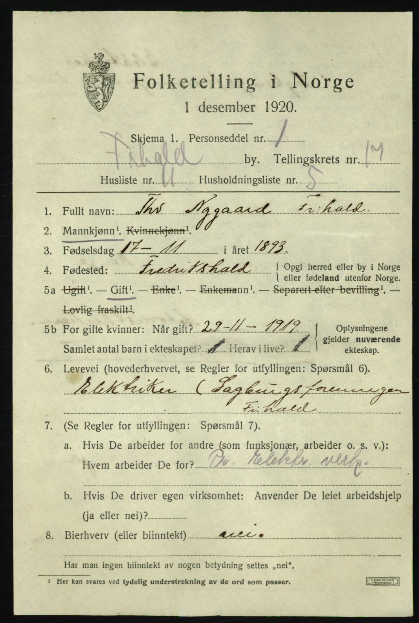 SAO, 1920 census for Fredrikshald, 1920, p. 25986