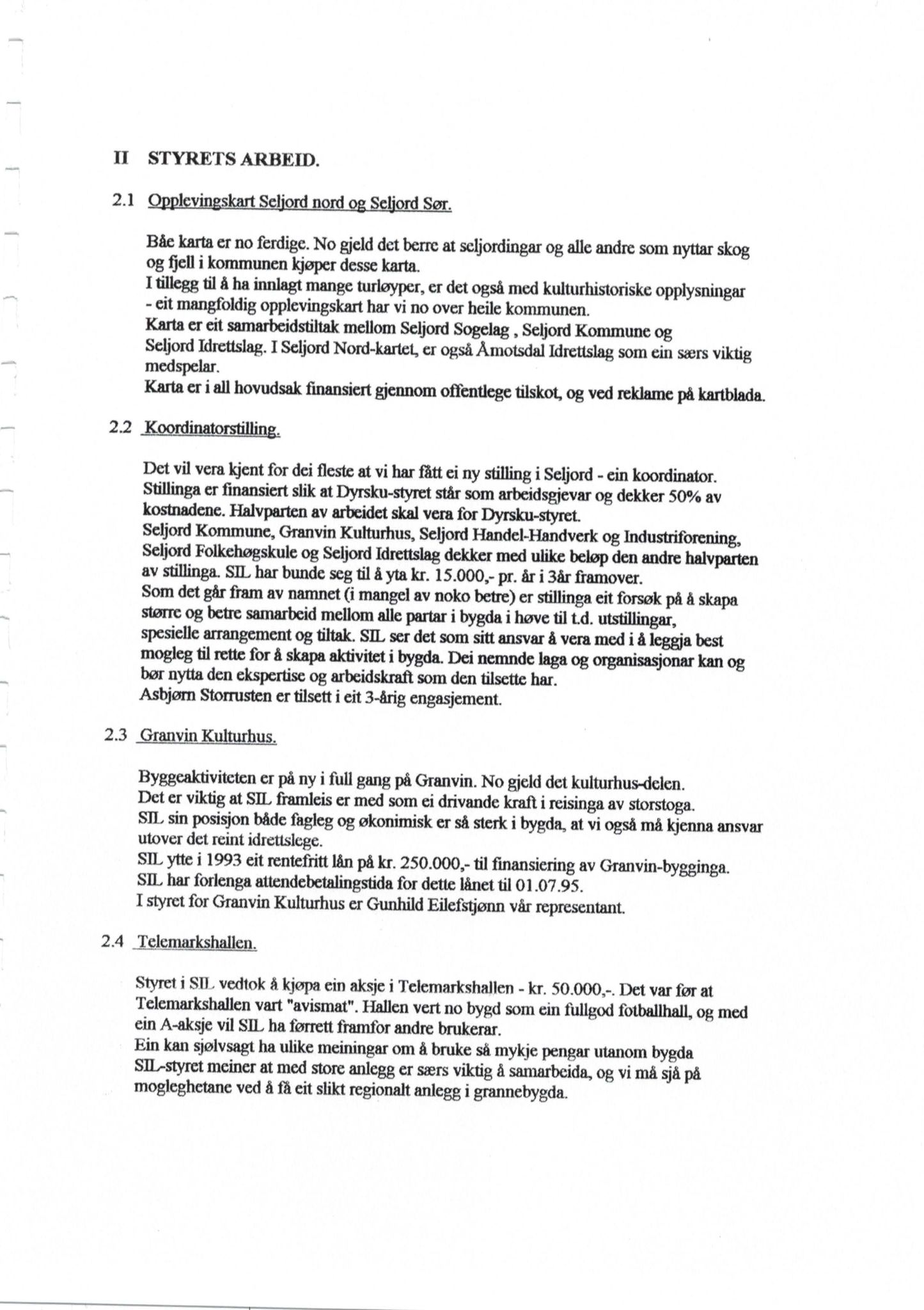 Seljord Idrettslag, VTM/A-1034/A/Ab/L0002: Årsmeldingar, 1993