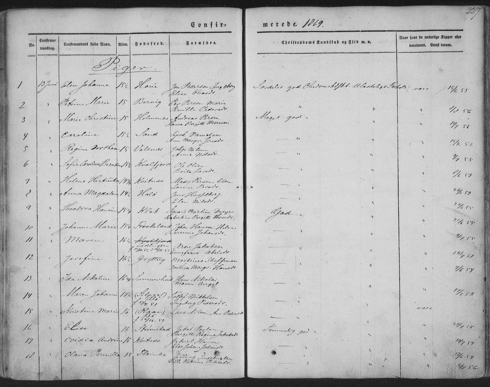 Ministerialprotokoller, klokkerbøker og fødselsregistre - Nordland, AV/SAT-A-1459/888/L1241: Parish register (official) no. 888A07, 1849-1869, p. 227