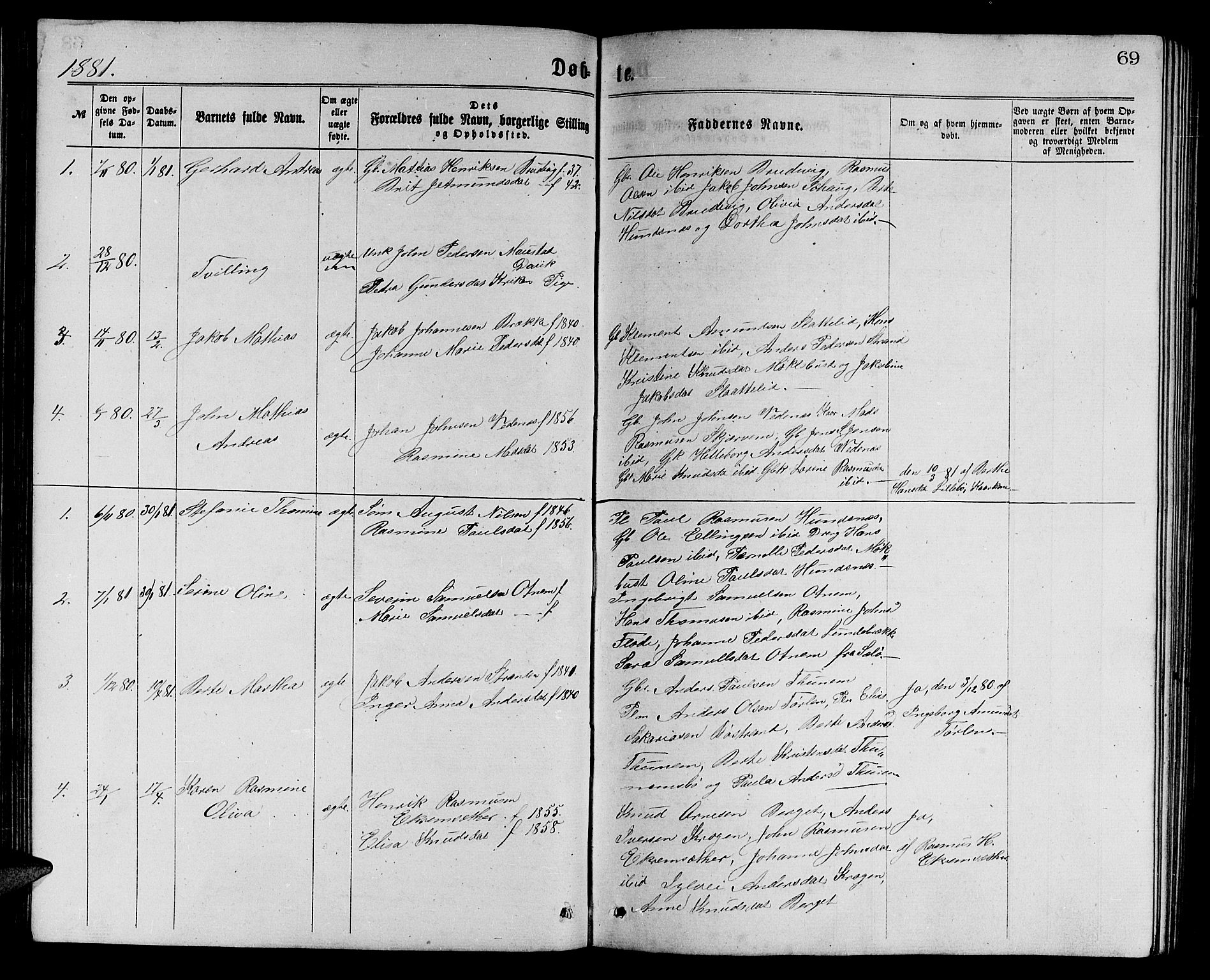 Ministerialprotokoller, klokkerbøker og fødselsregistre - Møre og Romsdal, SAT/A-1454/501/L0016: Parish register (copy) no. 501C02, 1868-1884, p. 69