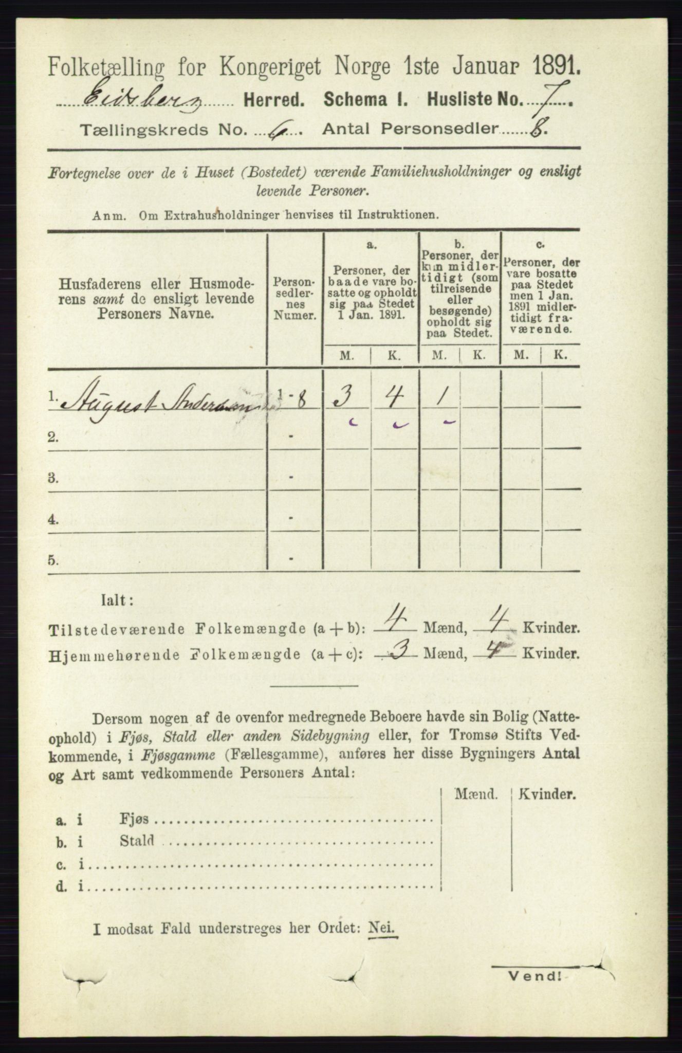 RA, 1891 census for 0125 Eidsberg, 1891, p. 3493