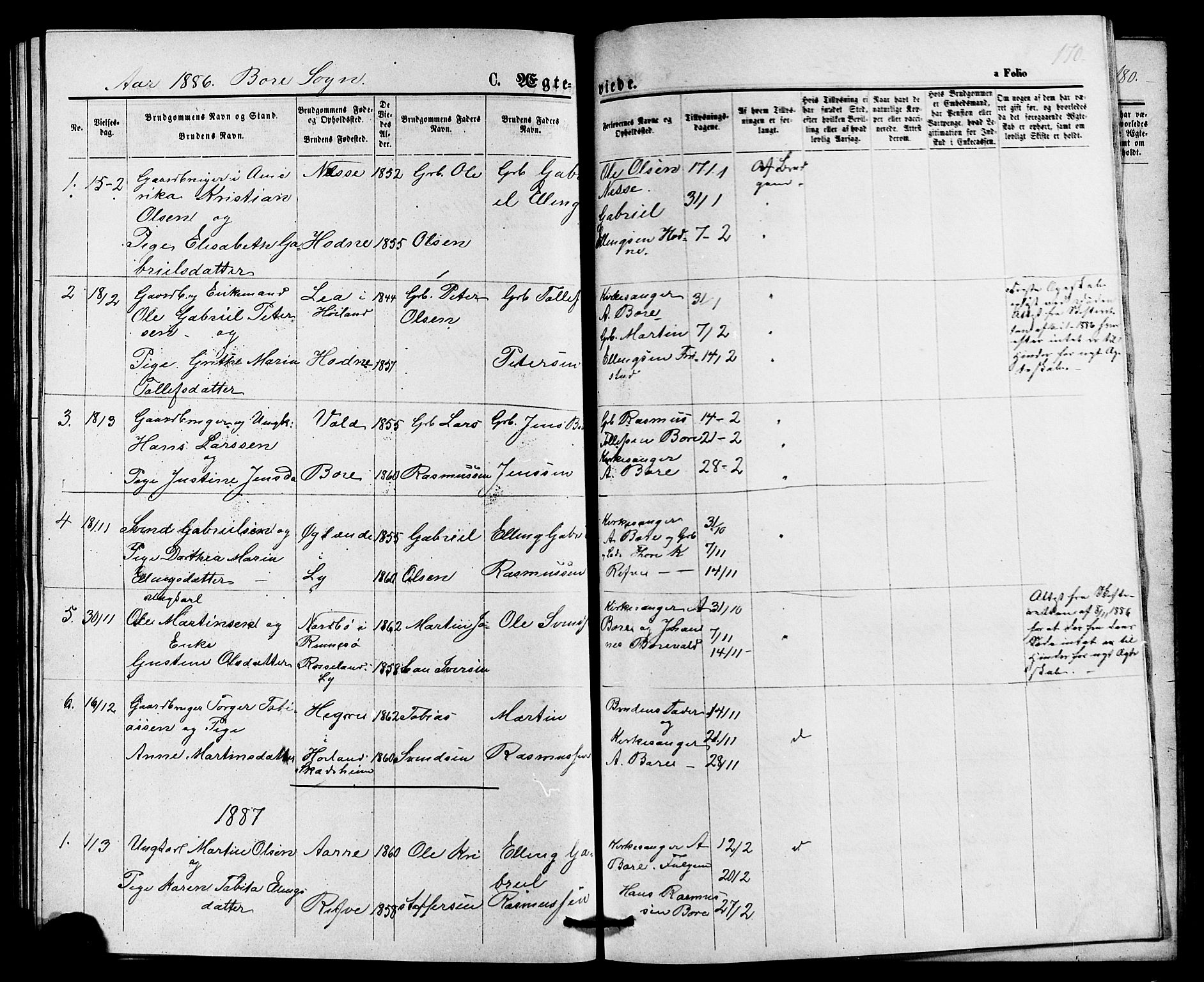 Klepp sokneprestkontor, SAST/A-101803/001/3/30BB/L0003: Parish register (copy) no. B 3, 1876-1888, p. 170
