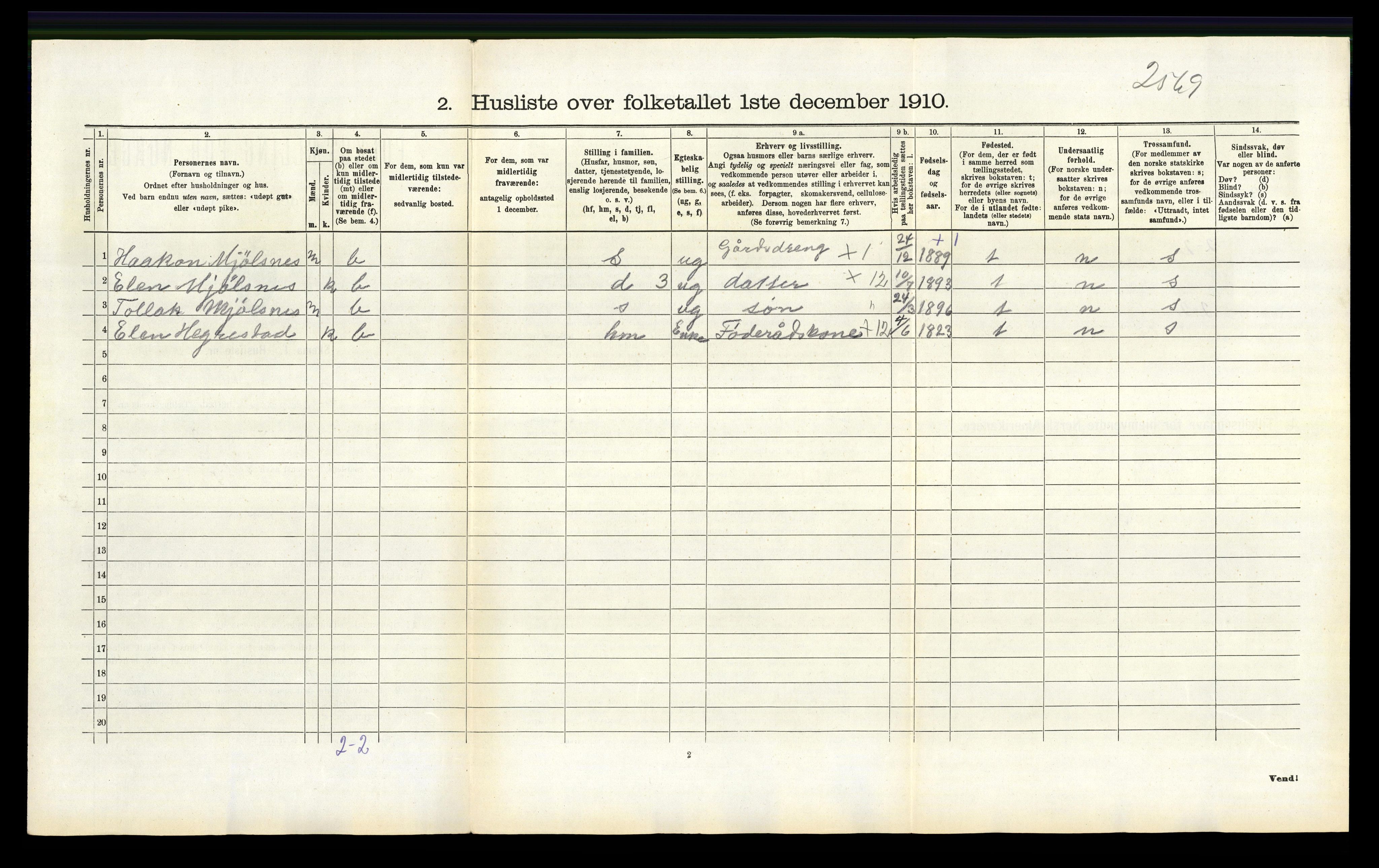 RA, 1910 census for Eigersund, 1910, p. 869