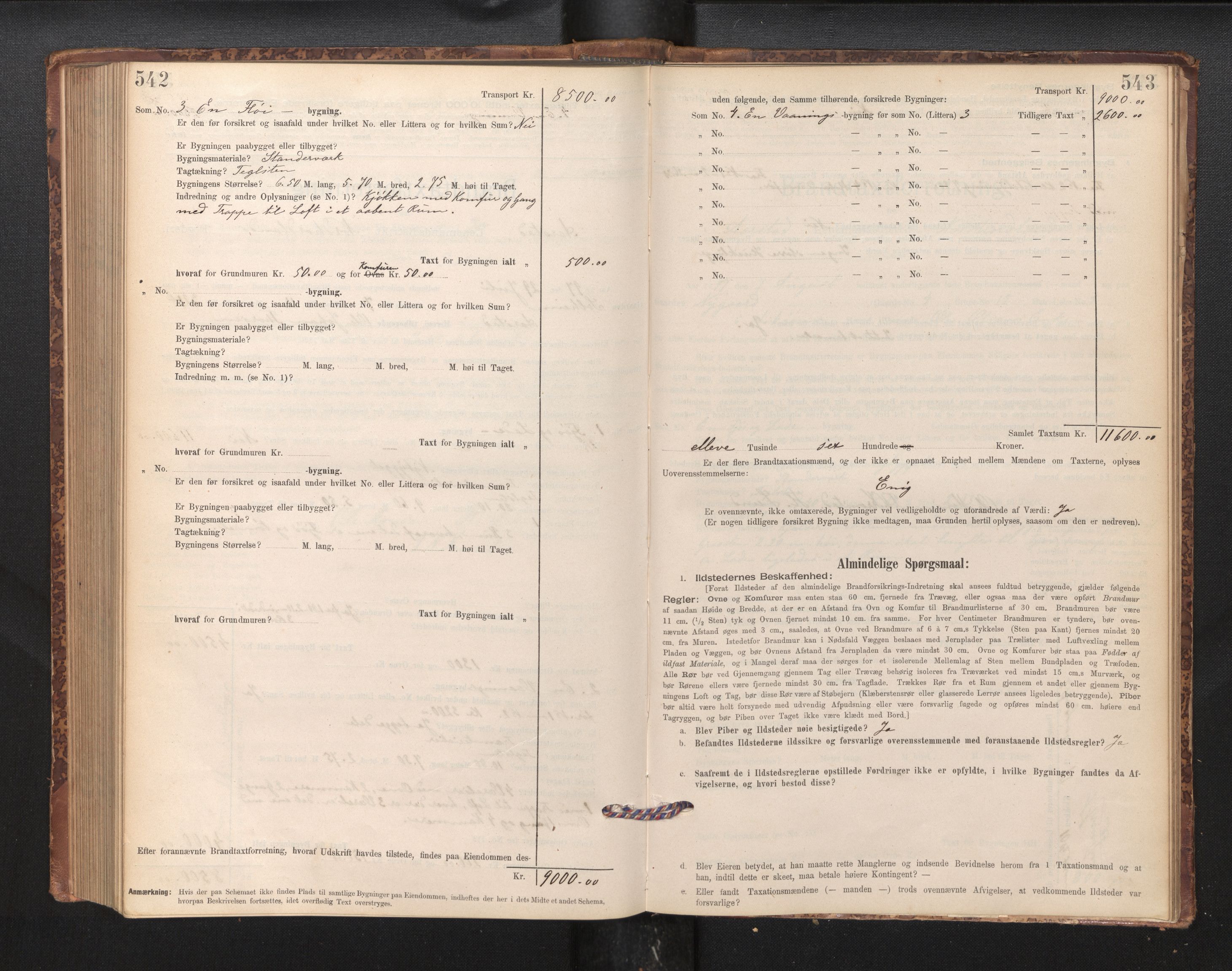 Lensmannen i Årstad, AV/SAB-A-36201/0012/L0011: Branntakstprotokoll,skjematakst, 1895-1901, p. 542-543