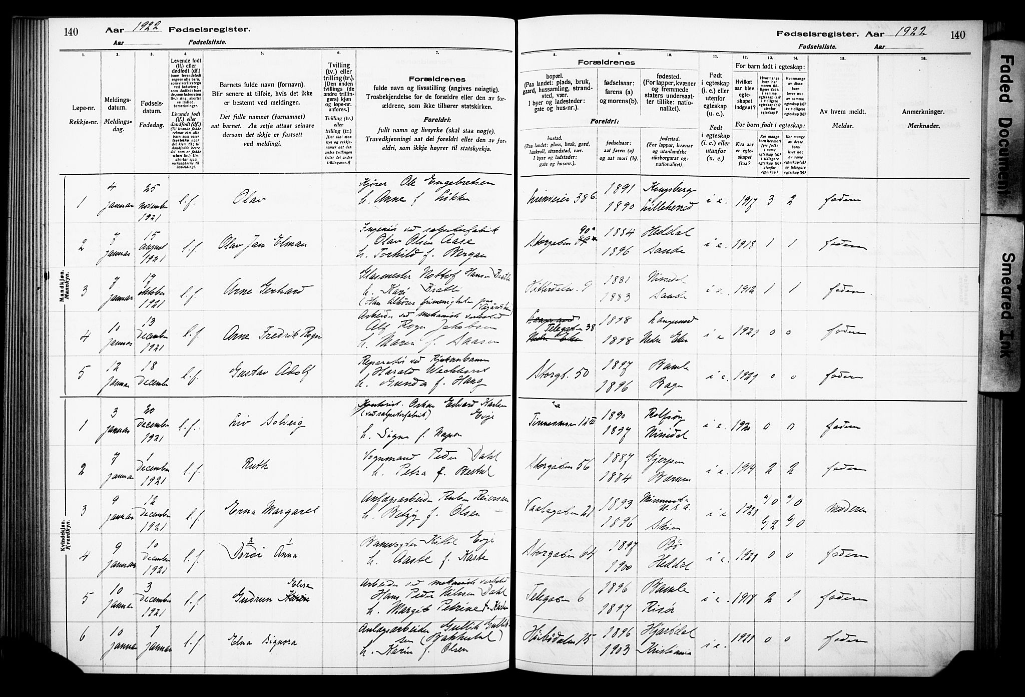 Notodden kirkebøker, SAKO/A-290/J/Ja/L0001: Birth register no. 1, 1916-1924, p. 140