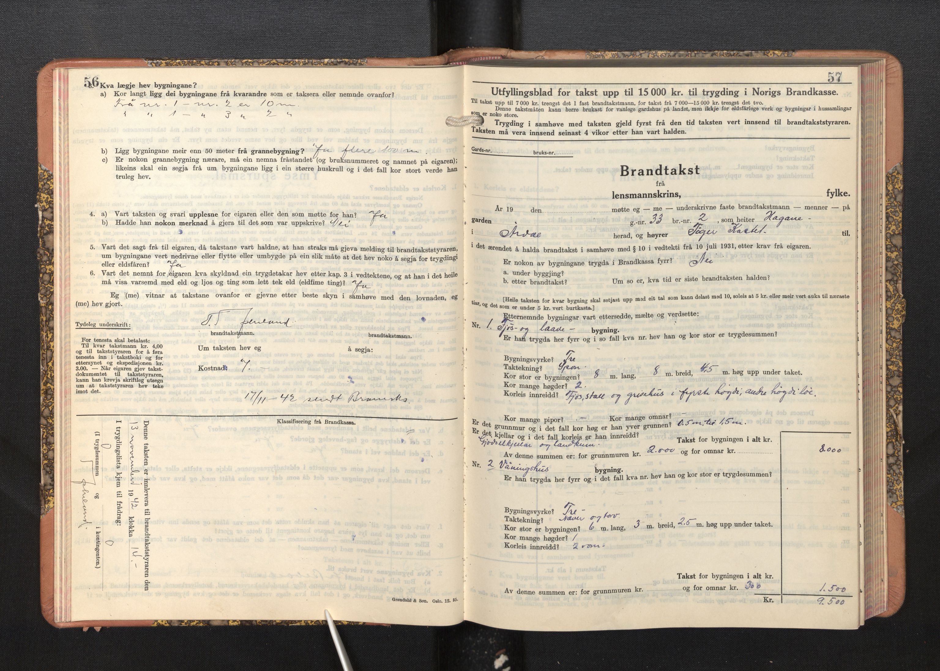 Lensmannen i Årdal, AV/SAB-A-30501/0012/L0011: Branntakstprotokoll, skjematakst, 1939-1948, p. 56-57