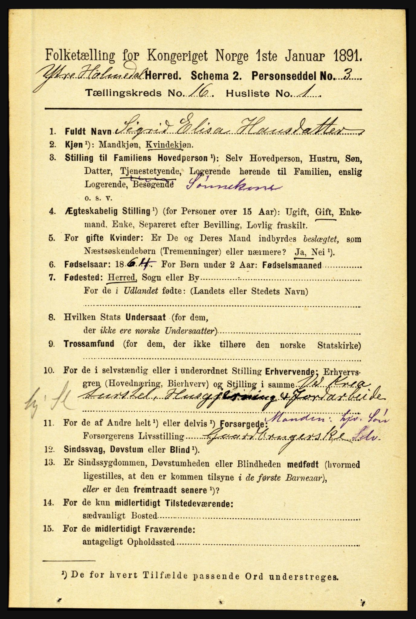 RA, 1891 census for 1429 Ytre Holmedal, 1891, p. 4225